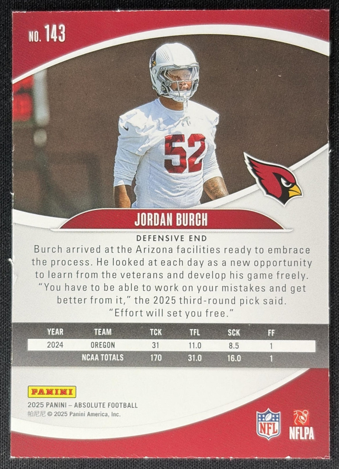 Jordan Burch 2025 Panini Absolute Rookies Cardinals Sports Trading Cards