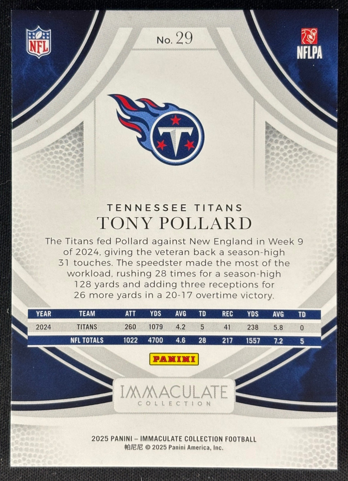 Tony Pollard 2025 Immaculate Collection Blue /50 Titans