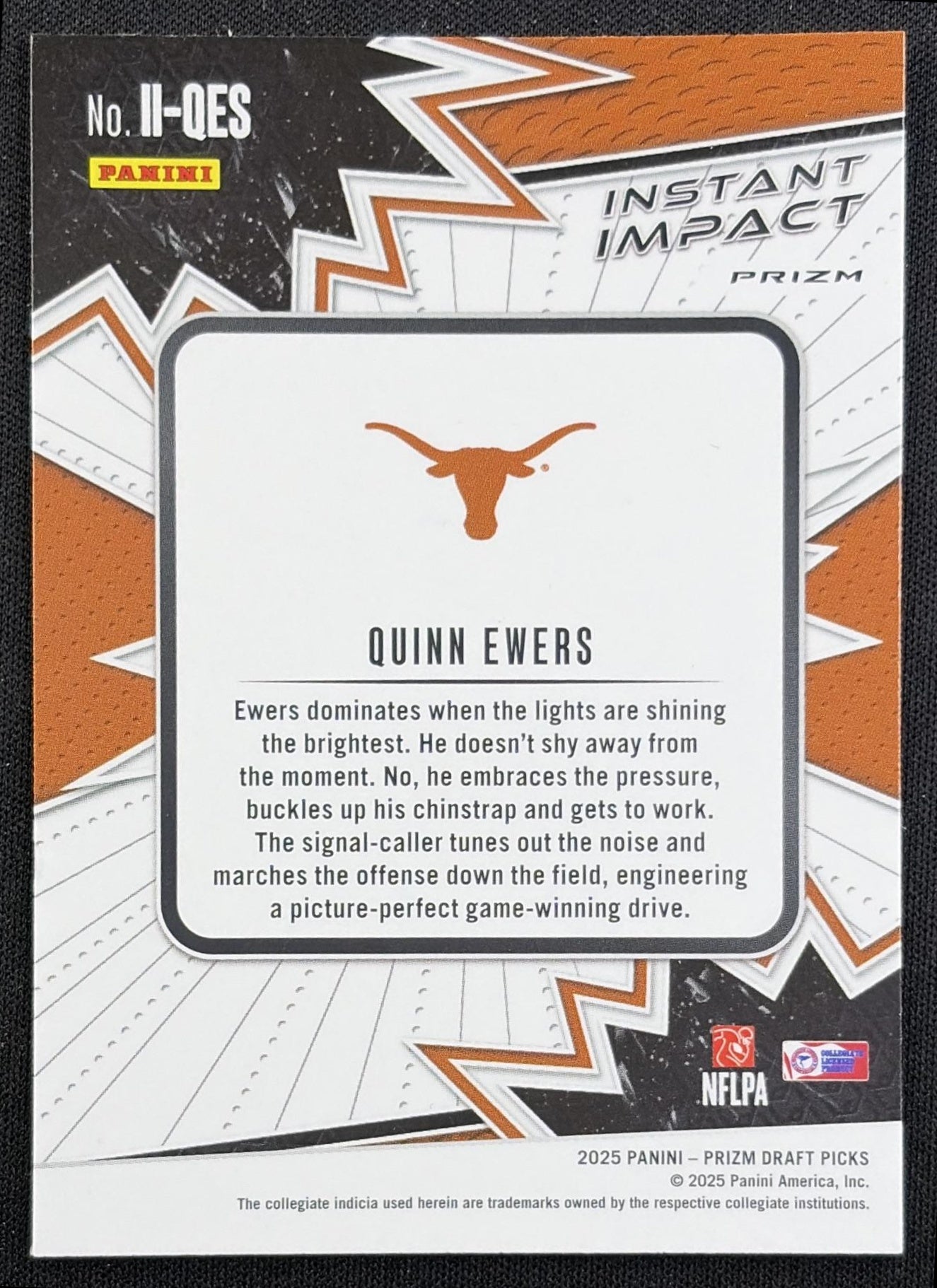 Quinn Ewers 2025 Panini Prizm Draft Picks Instant Impact Gold Ice Longhorns