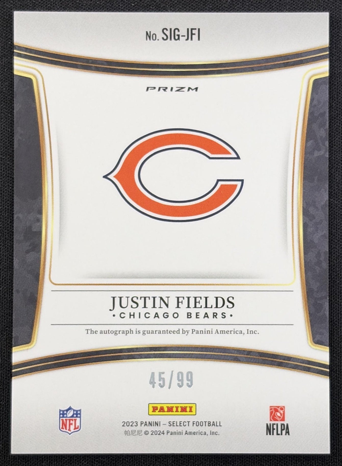 Justin Fields 2023 Panini Select Signatures Blue Prizm /99 Bears Chicago Bears