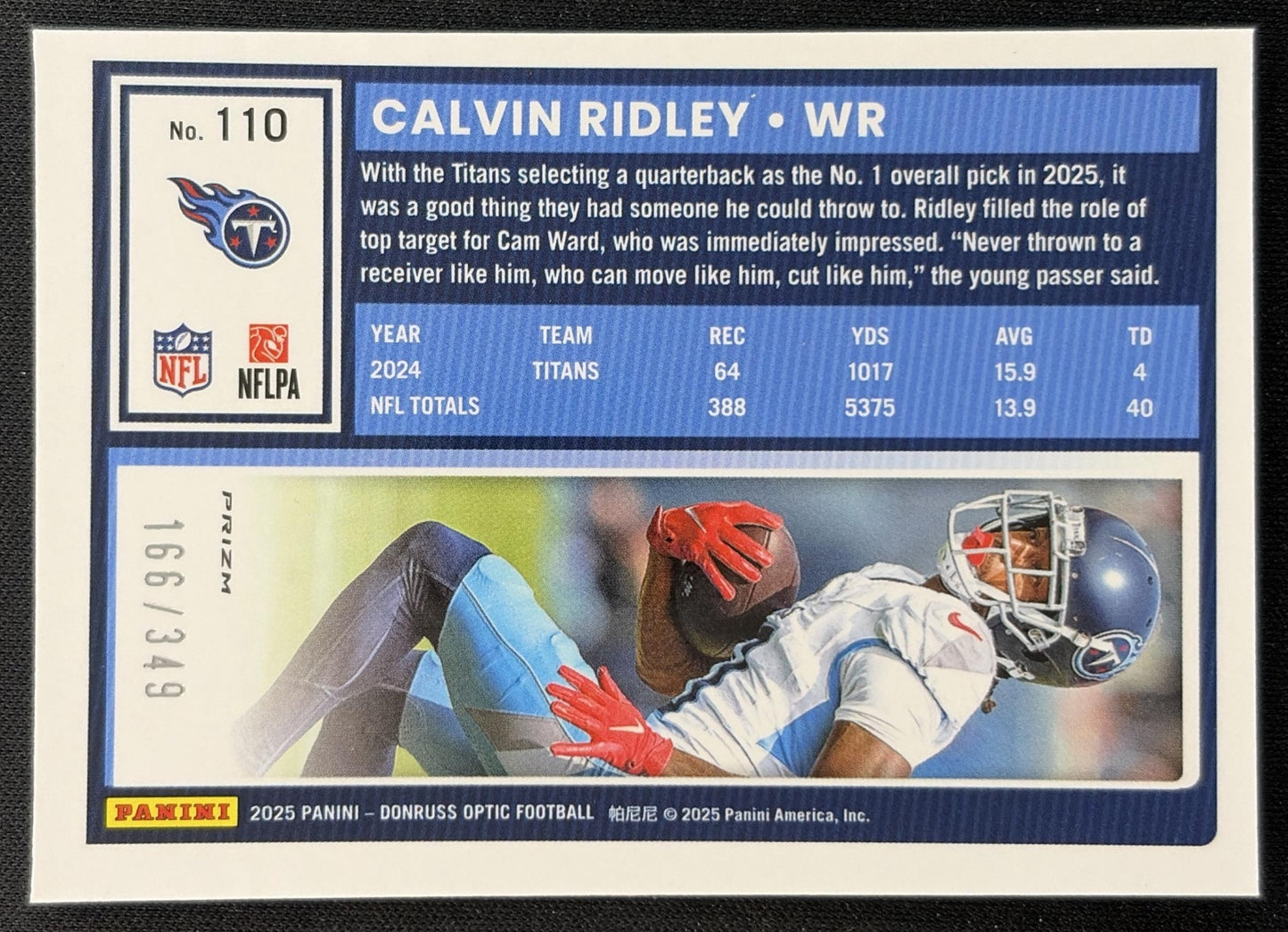 Calvin Ridley 2025 Panini Donruss Optic Aqua Prizm /349 Titans Sports Trading Cards