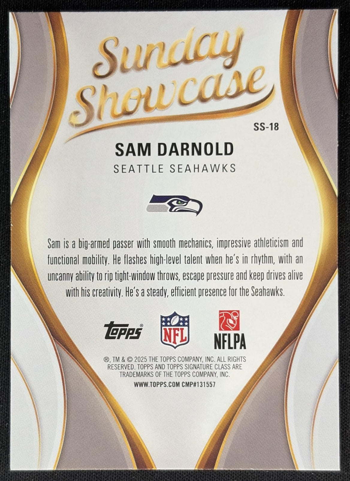 Sam Darnold 2025 Topps Signature Class Sunday Showcase Seahawks Back
