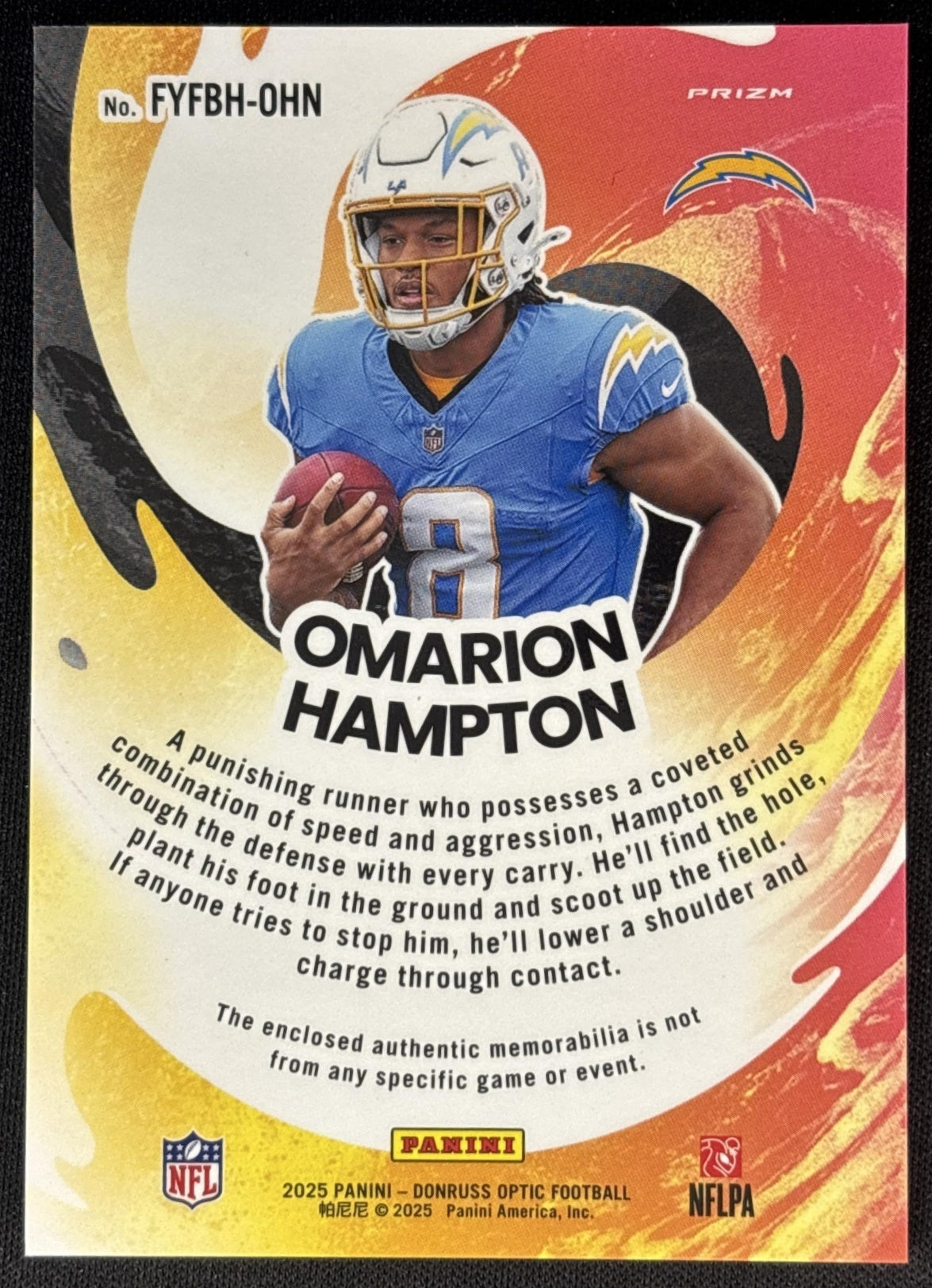 Omarion Hampton 2025 Donruss Optic First Year Fresh Blue Hyper Prizm Chargers Sports Trading Cards