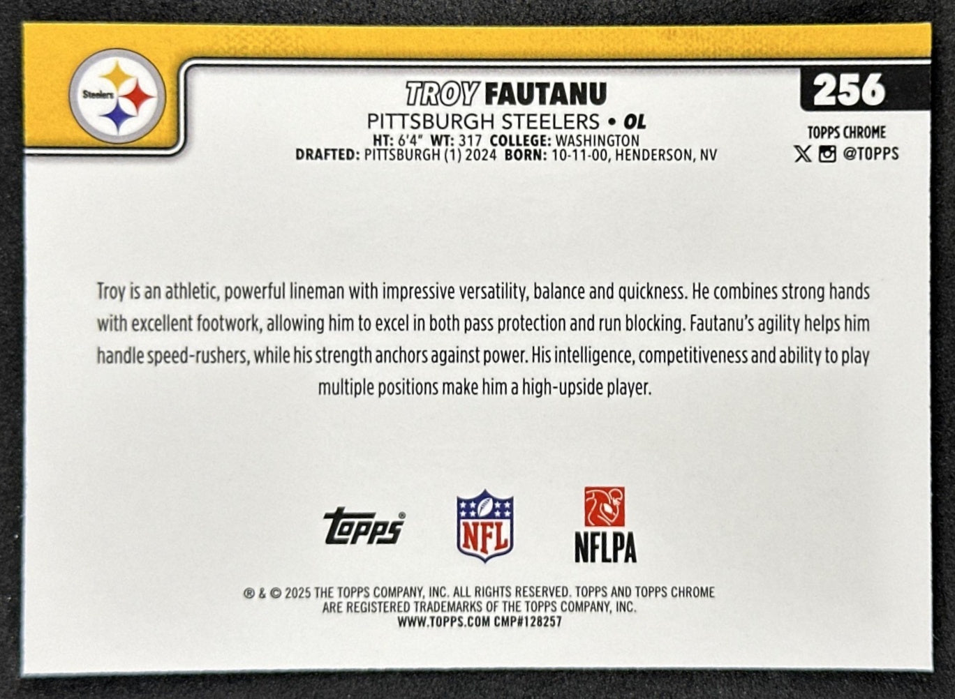 Troy Fautanu 2025 Topps Chrome RayWave Refractor Steelers