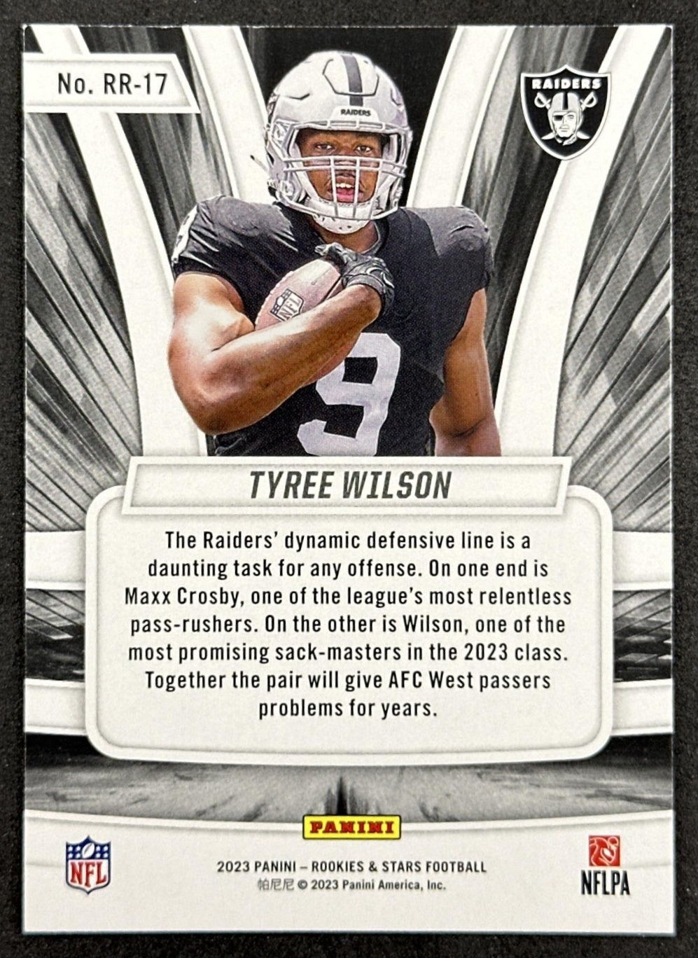 Tyree Wilson 2023 Panini Rookies & Stars Rookie Rush Raiders back