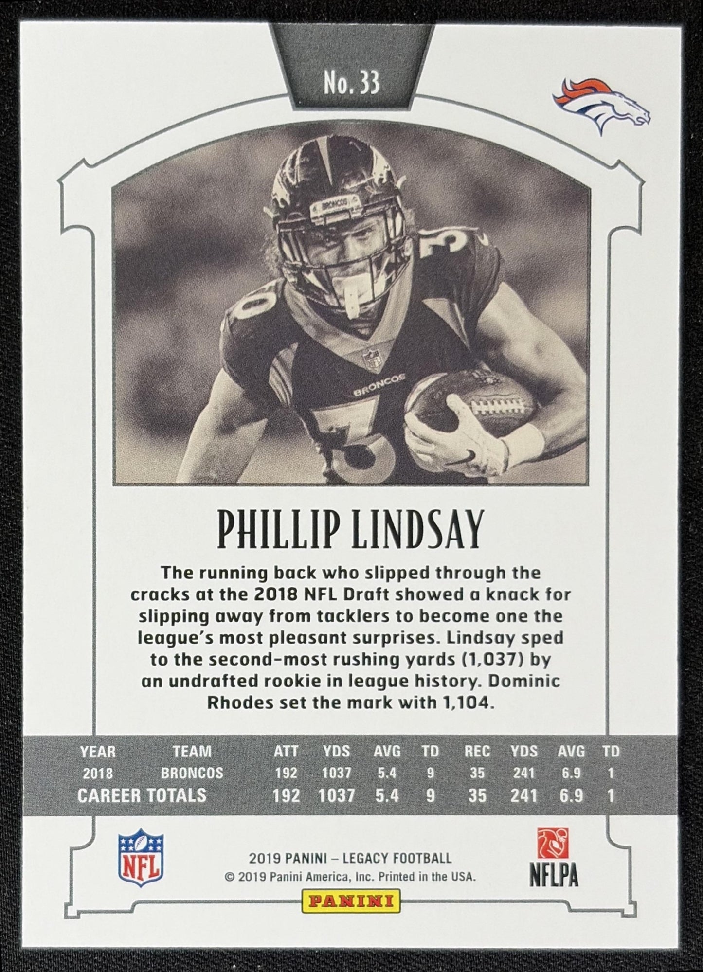 Phillip Lindsay 2019 Panini Legacy Orange /199 Broncos