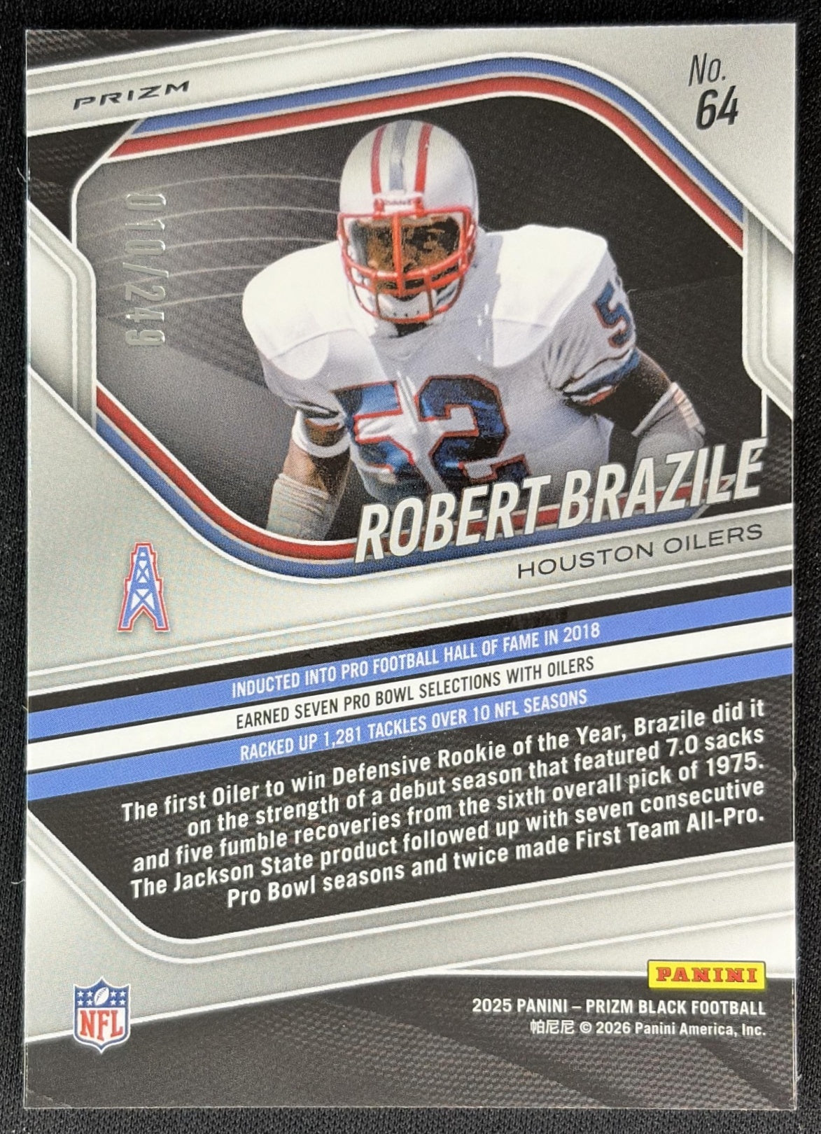 Robert Brazile 2025 Panini Prizm Black Skewed /249 Oilers back
