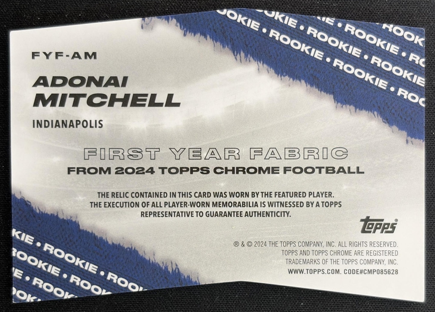 Adonai Mitchell 2024 Topps Chrome First Year Fabric Colts back