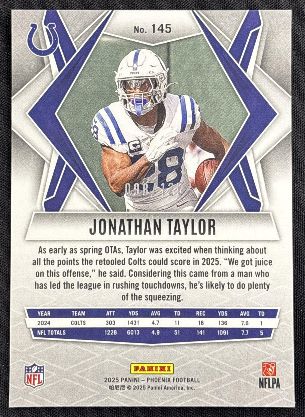 Jonathan Taylor 2025 Panini Phoenix Bronze Pandora Prizm /125 Colts