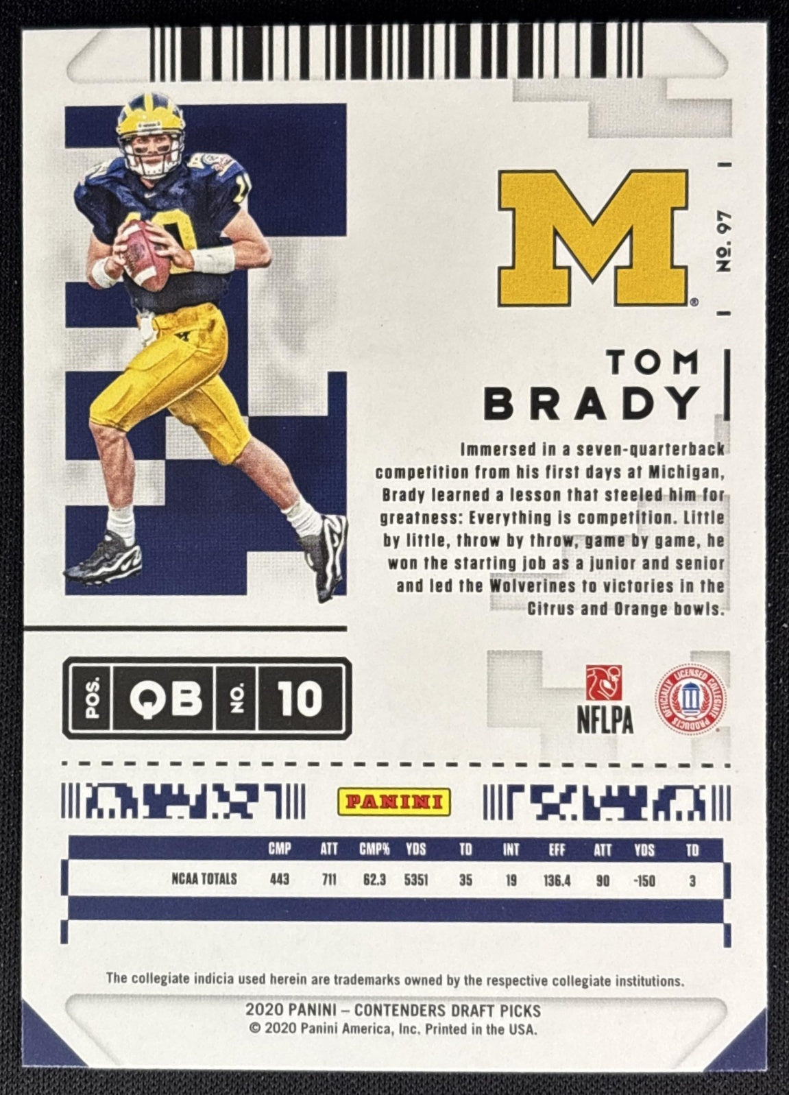 Tom Brady 2020 Panini Contenders Draft Picks Wolverines Sports Trading Cards