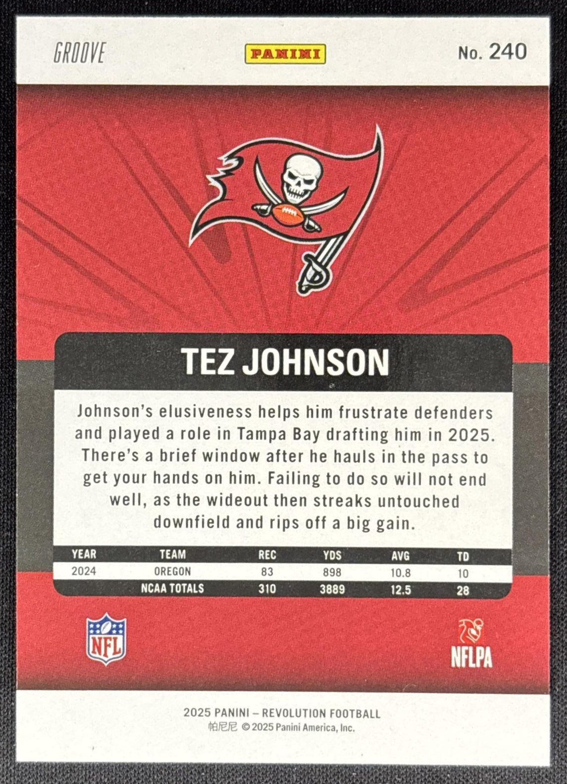 Tez Johnson 2025 Panini Revolution Rookies Groove Buccaneers Sports Trading Cards