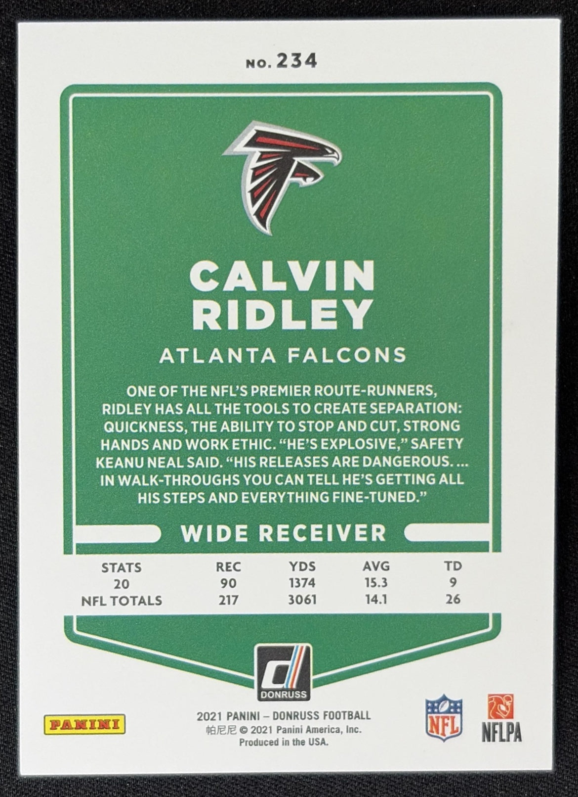 Calvin Ridley 2021 Panini Donruss Press Proof Premium Falcons - Atlanta Falcons