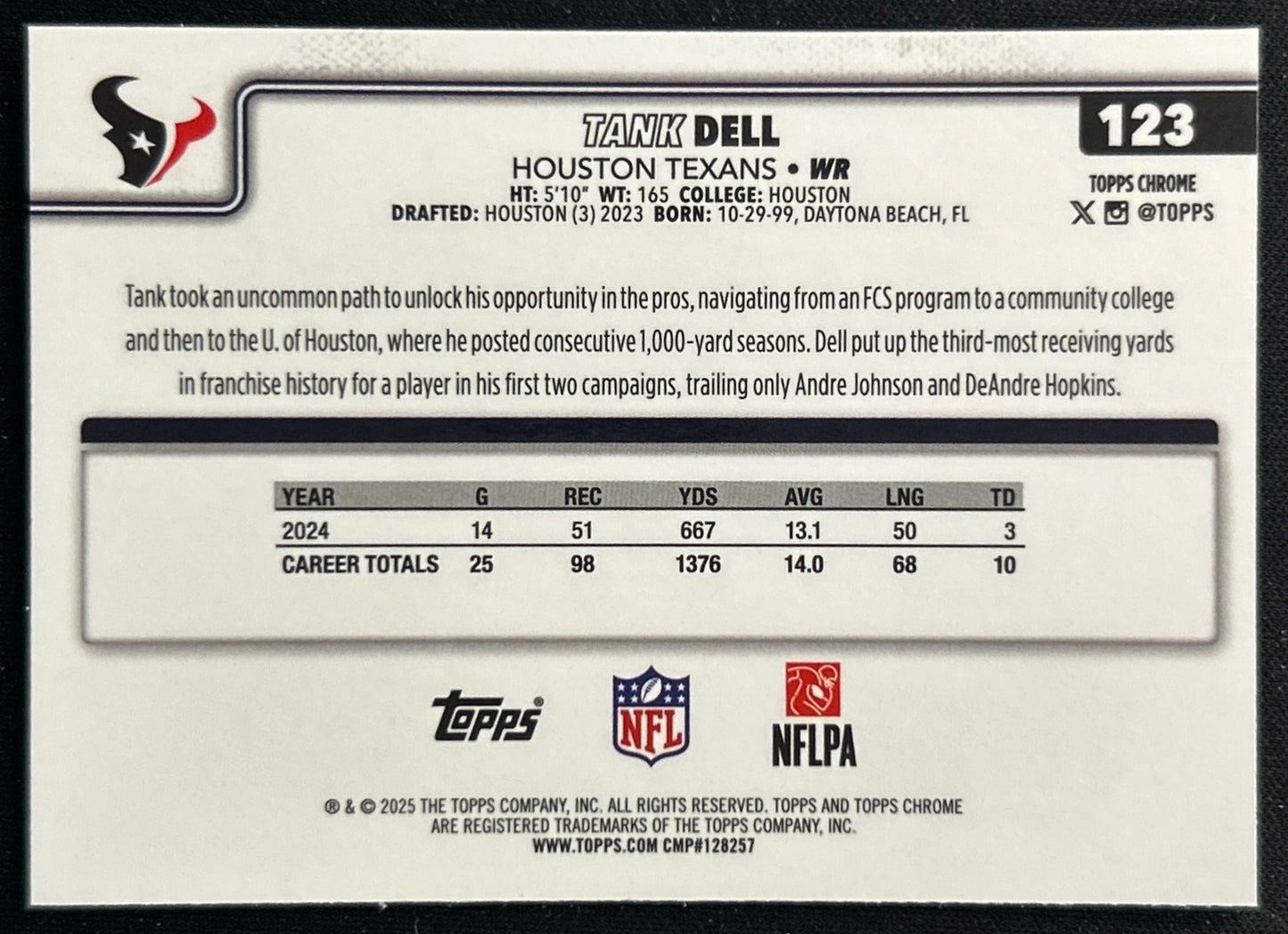 Tank Dell 2025 Topps Chrome Texans Sports Trading Cards