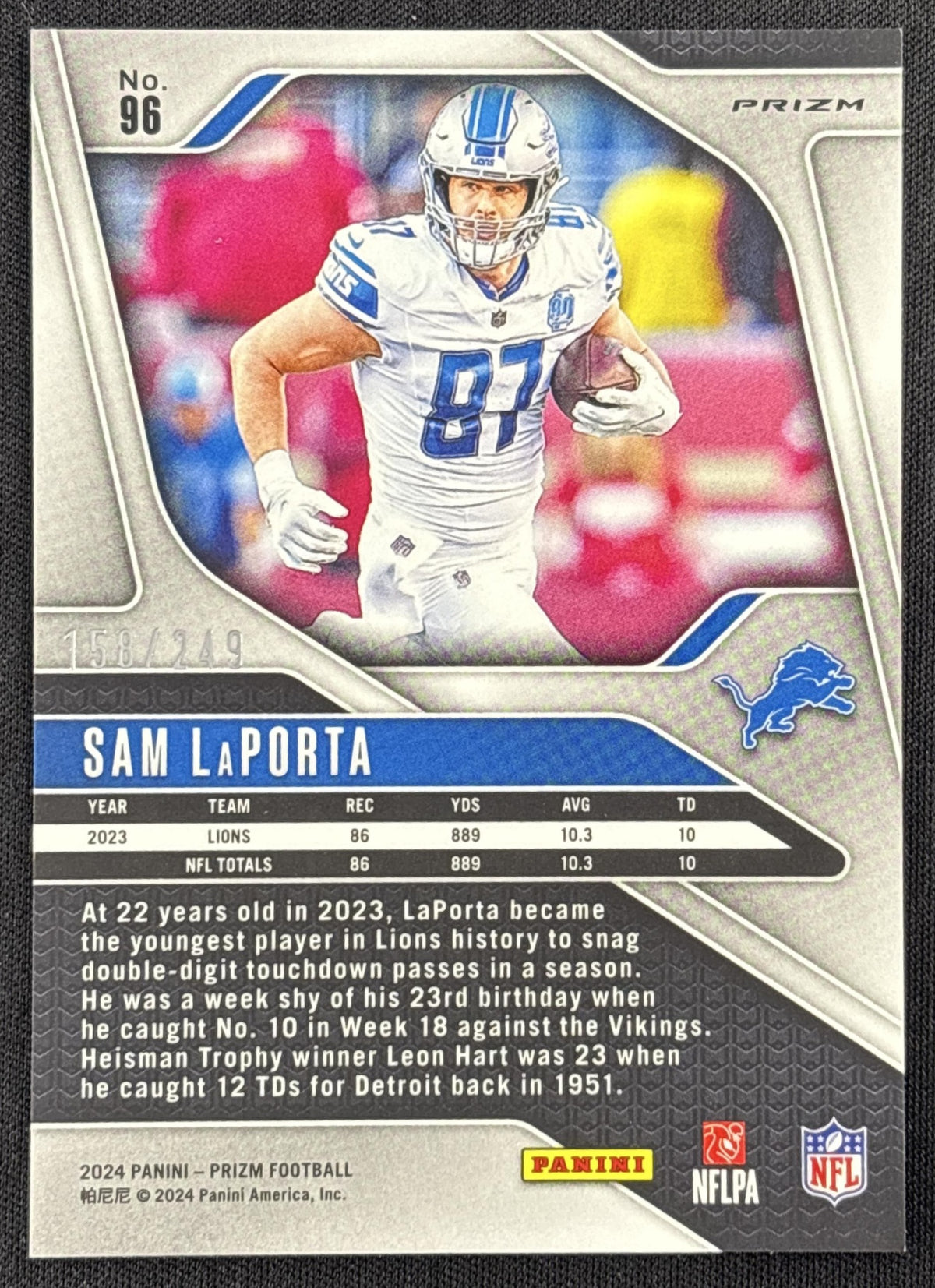 Sam LaPorta 2024 Panini Prizm Orange /249 Lions