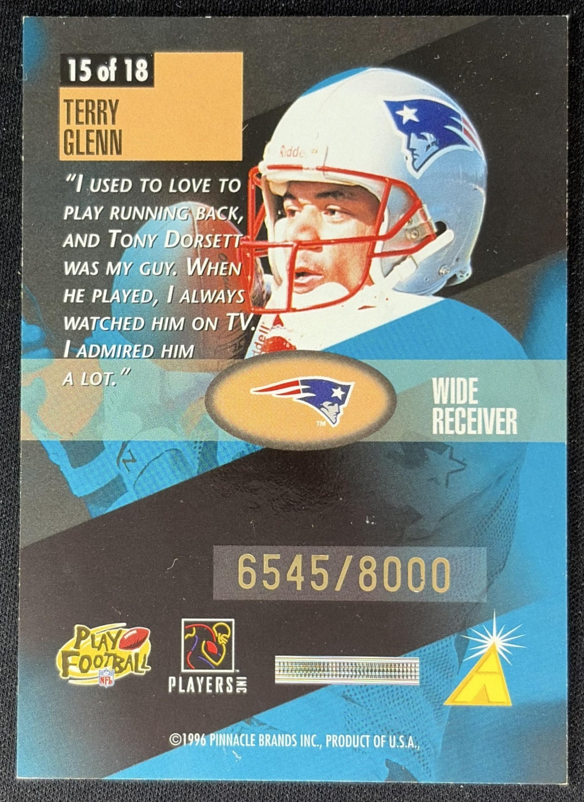 Terry Glenn 1996 Pinnacle Summit Inspirations /8000 Patriots