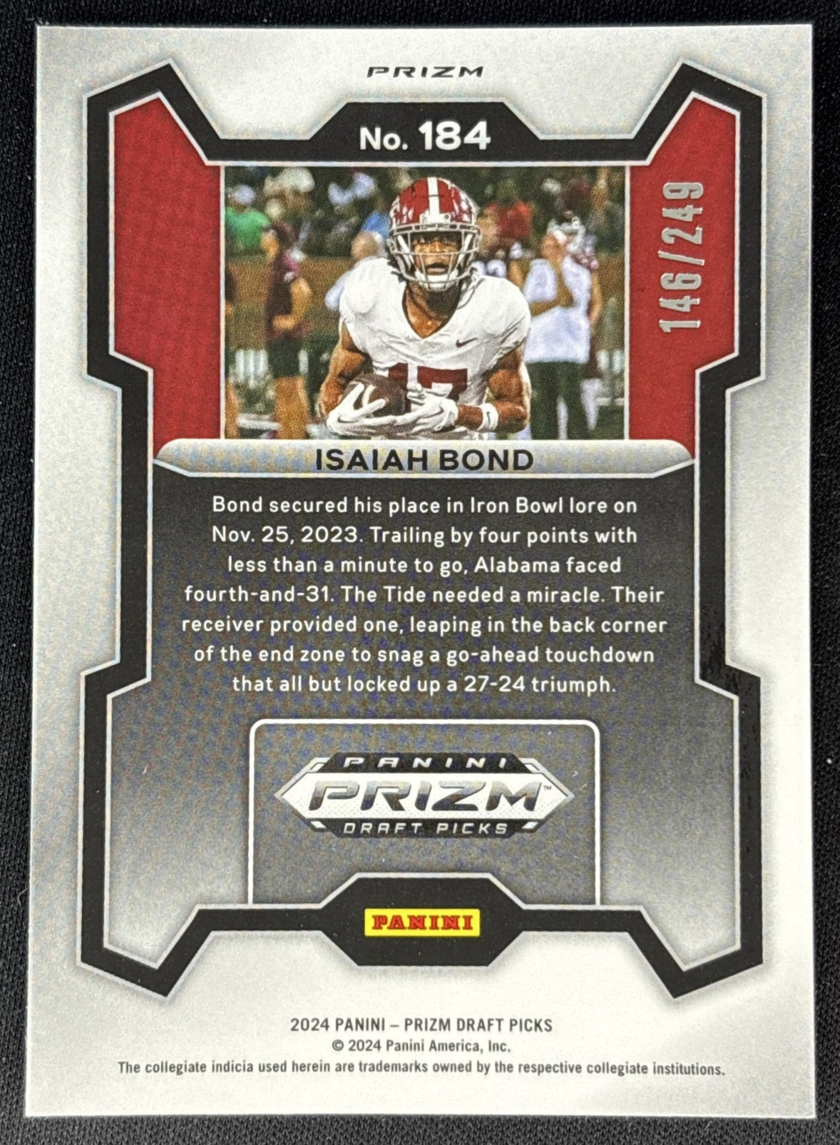 Isaiah Bond 2024 Panini Prizm Collegiate Draft Picks Blue Wave /249 Crimson Tide Sports Trading Cards