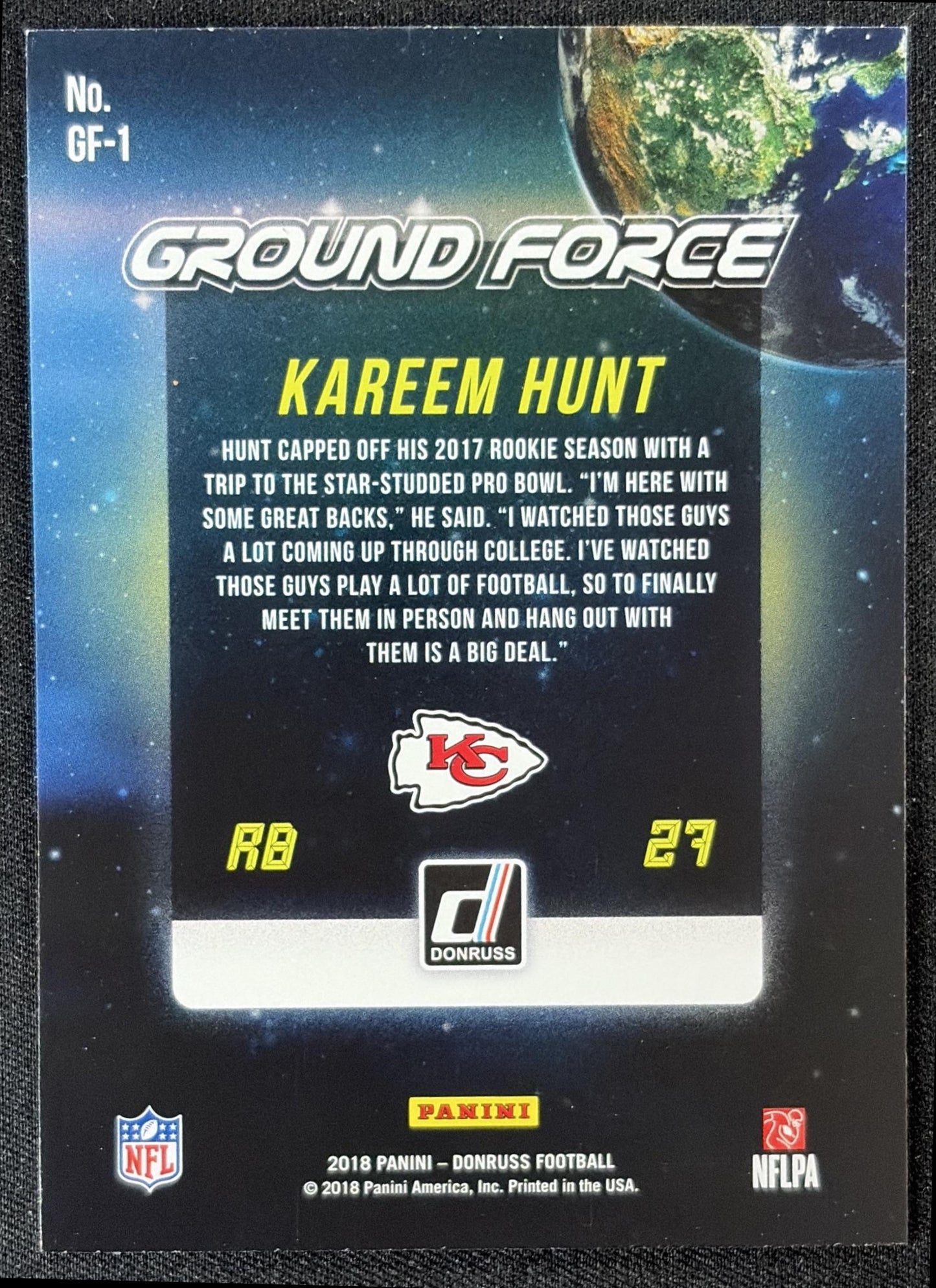 Kareem Hunt 2018 Panini Donruss Ground Force Chiefs