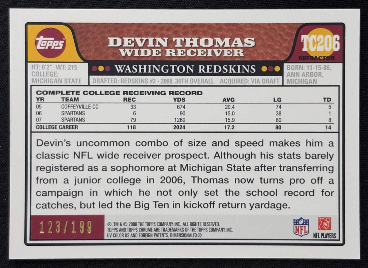 Devin Thomas 2008 Topps Chrome Gold Refractor /199 Redskins