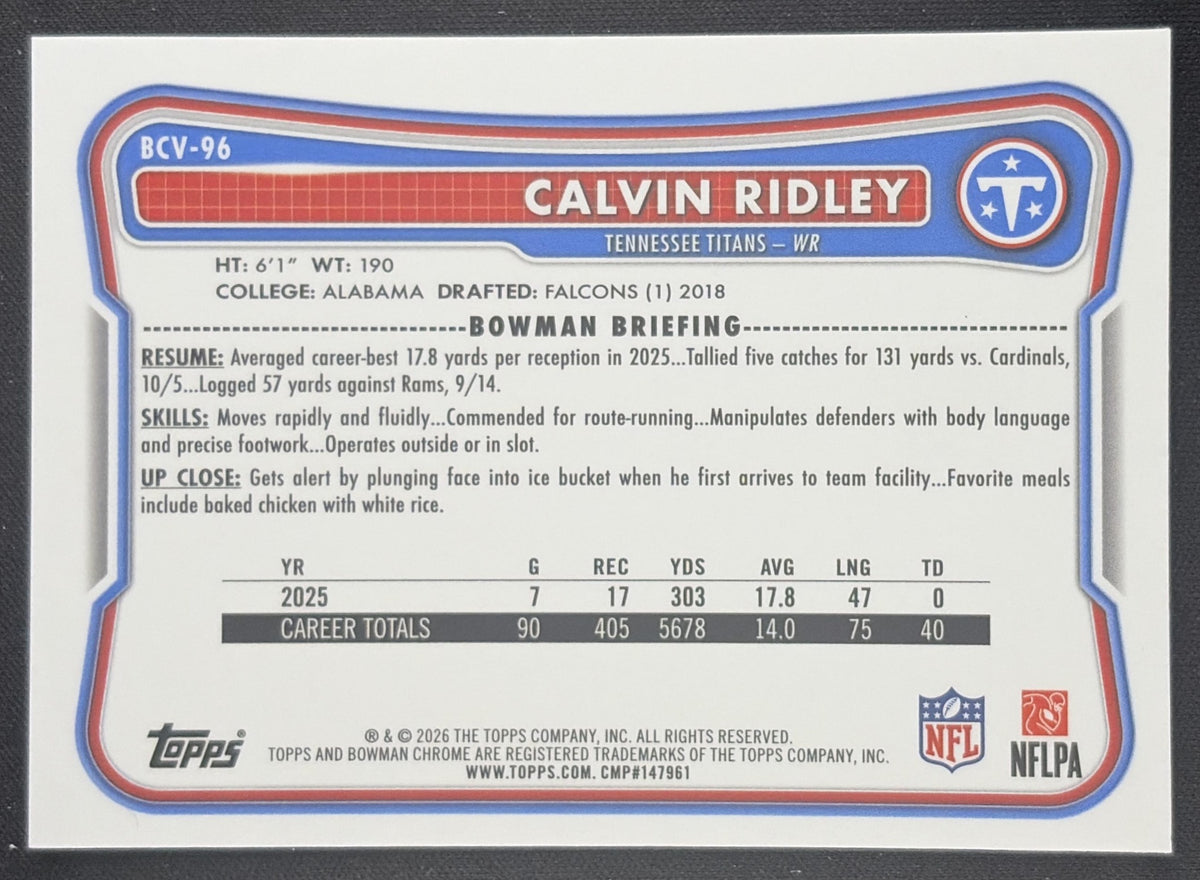Calvin Ridley 2026 Bowman Chrome NFL Mojo Refractor Titans Tennessee Titans Sports Trading Card