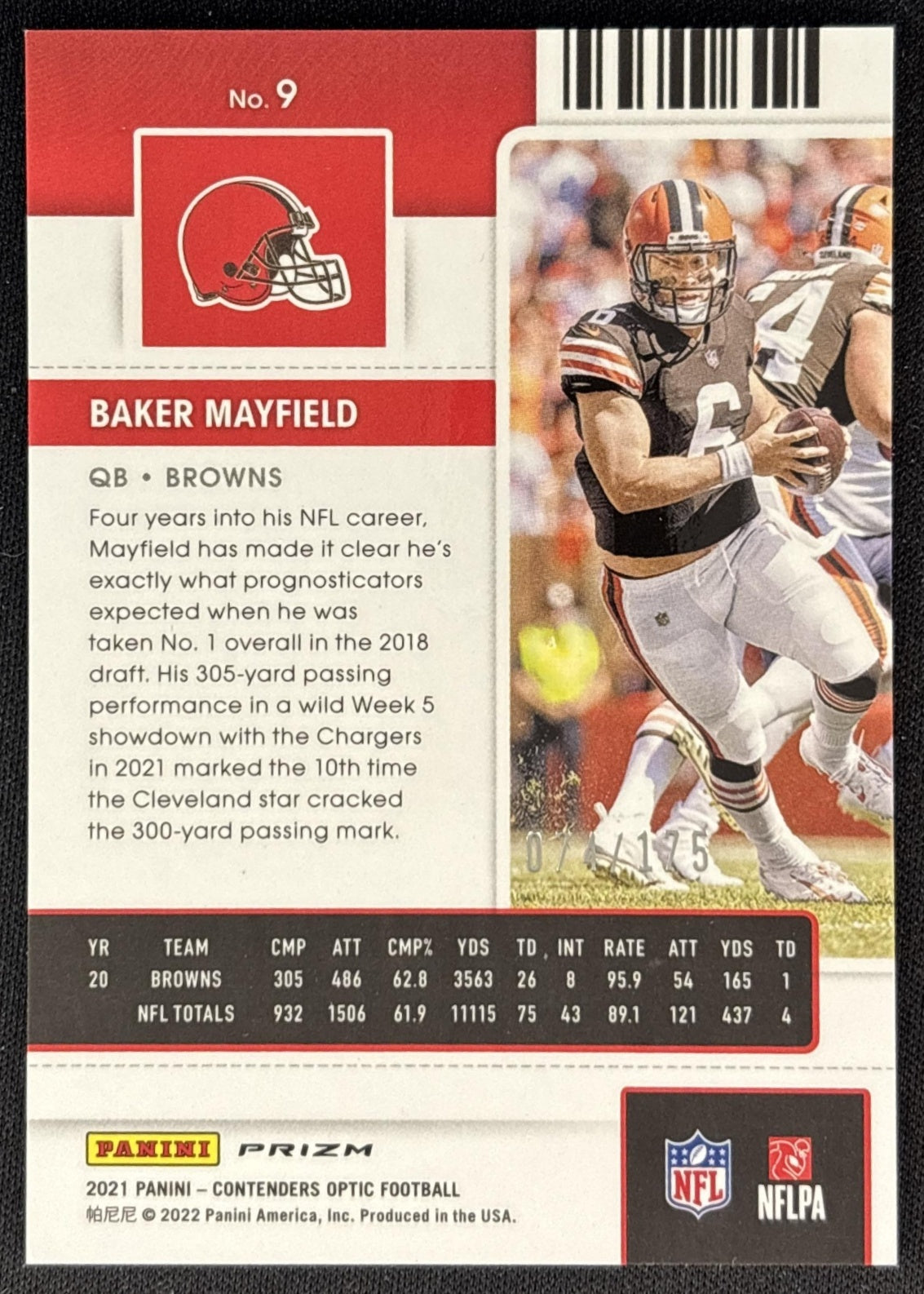 Baker Mayfield 2021 Panini Contenders Optic Red /175 Browns back