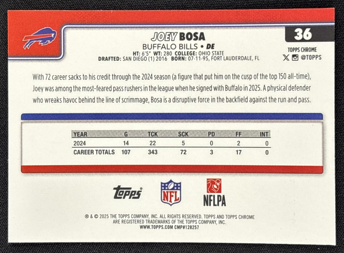Joey Bosa 2025 Topps Chrome Blue Wave Refractor /150 Bills