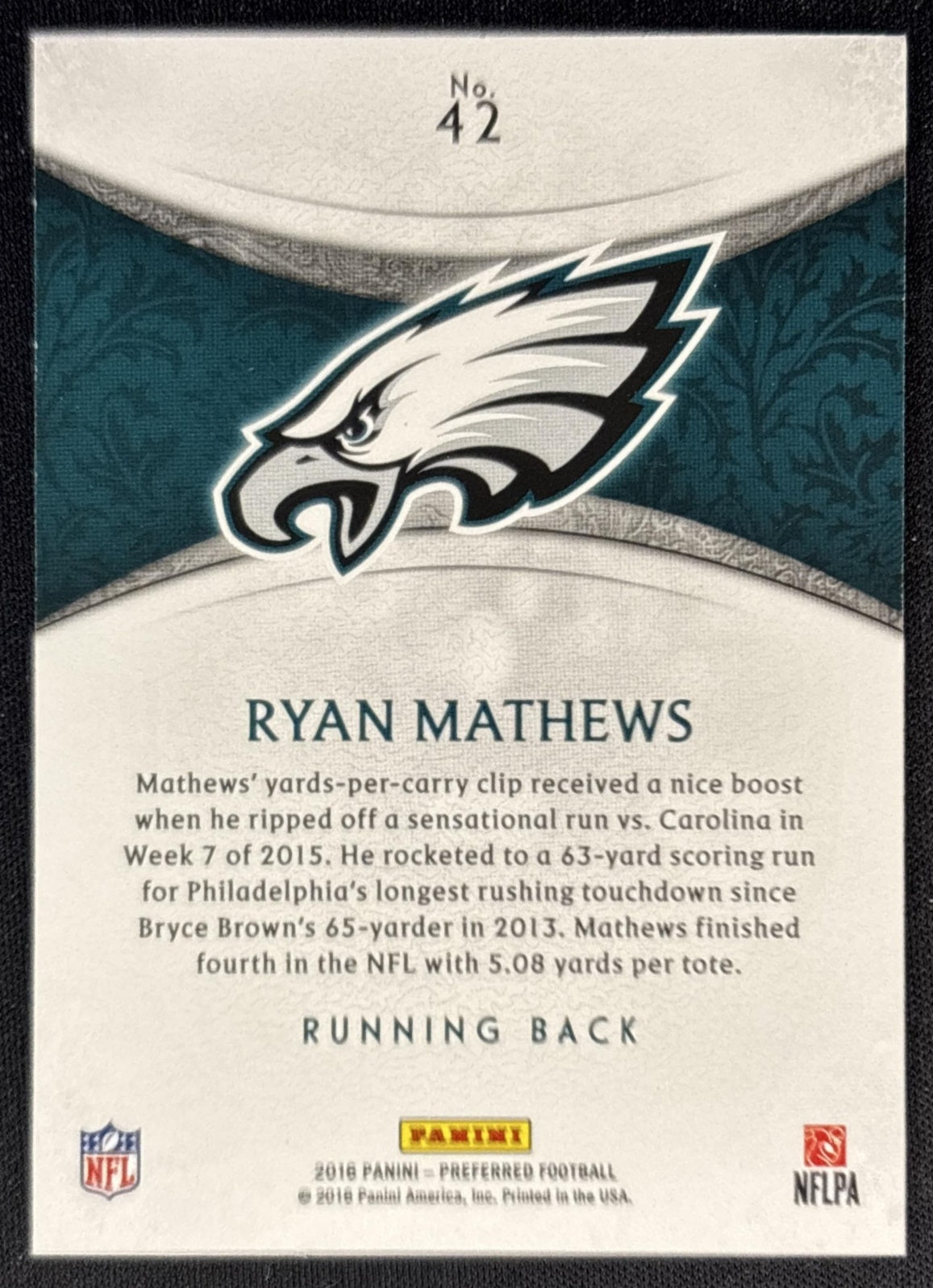 Ryan Mathews 2016 Panini Crown Royale Bronze /249 Eagles back