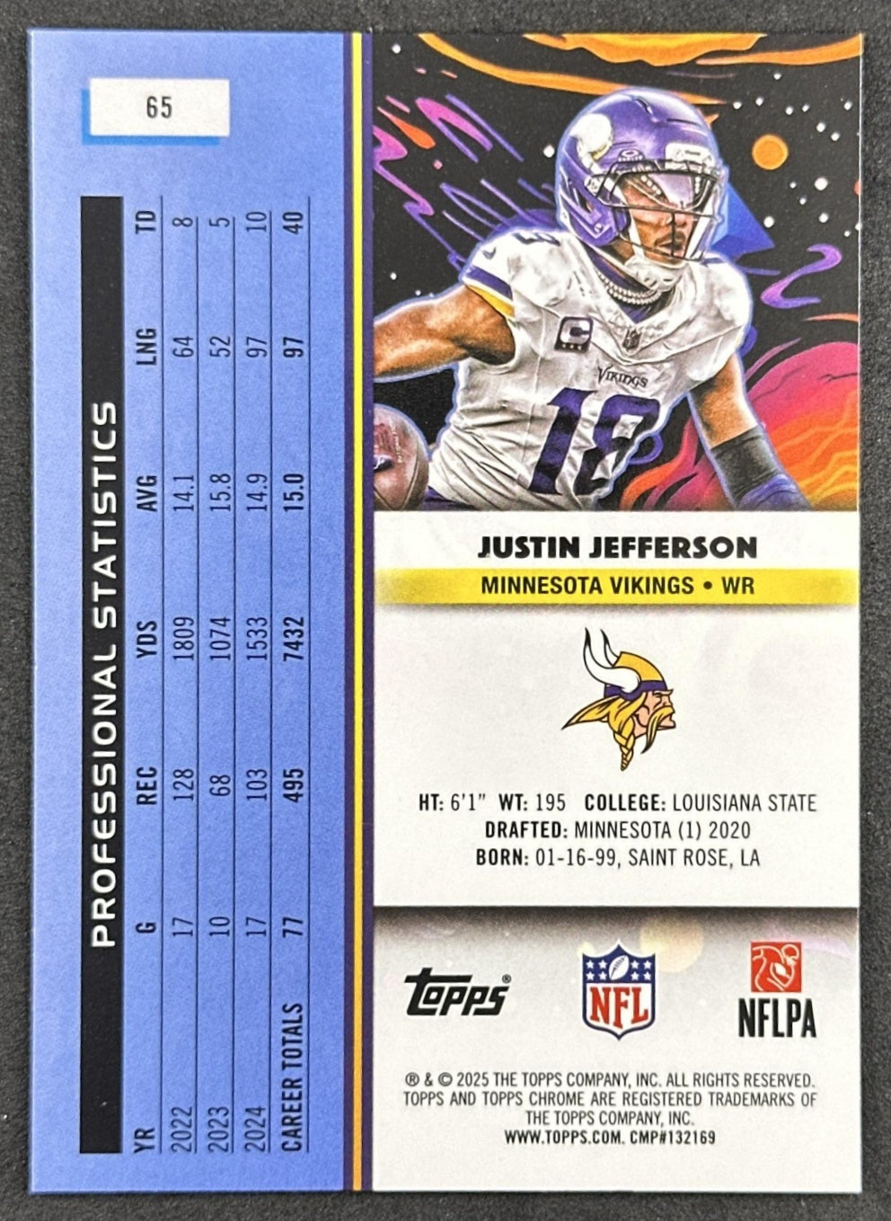 Justin Jefferson 2025 Topps Cosmic Chrome Vikings back