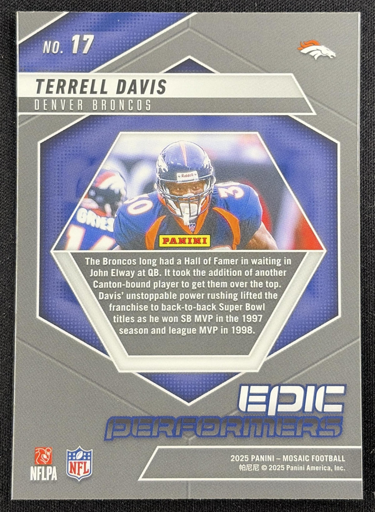 Terrell Davis 2025 Panini Mosaic Epic Performers Mosaic Prizm Broncos Sports Trading Card