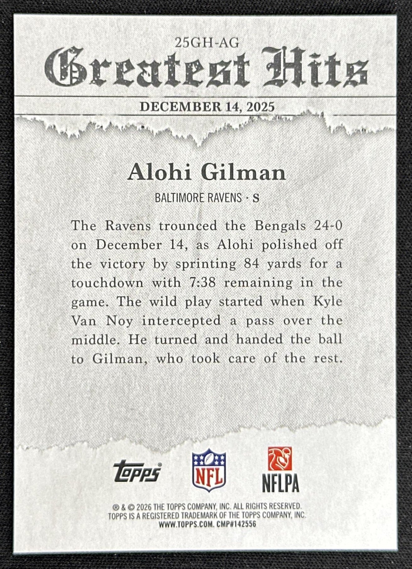 Alohi Gilman 2026 Topps 2025 Flagship Greatest Hits Ravens