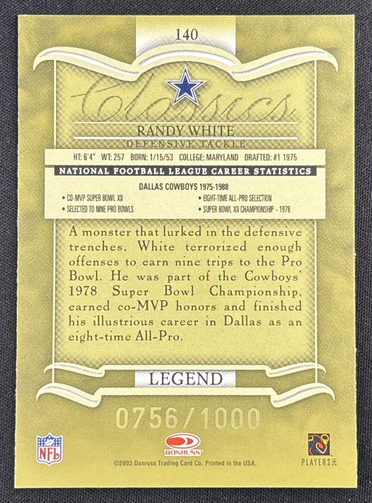 Randy White 2003 Donruss Classics /1000 Cowboys
