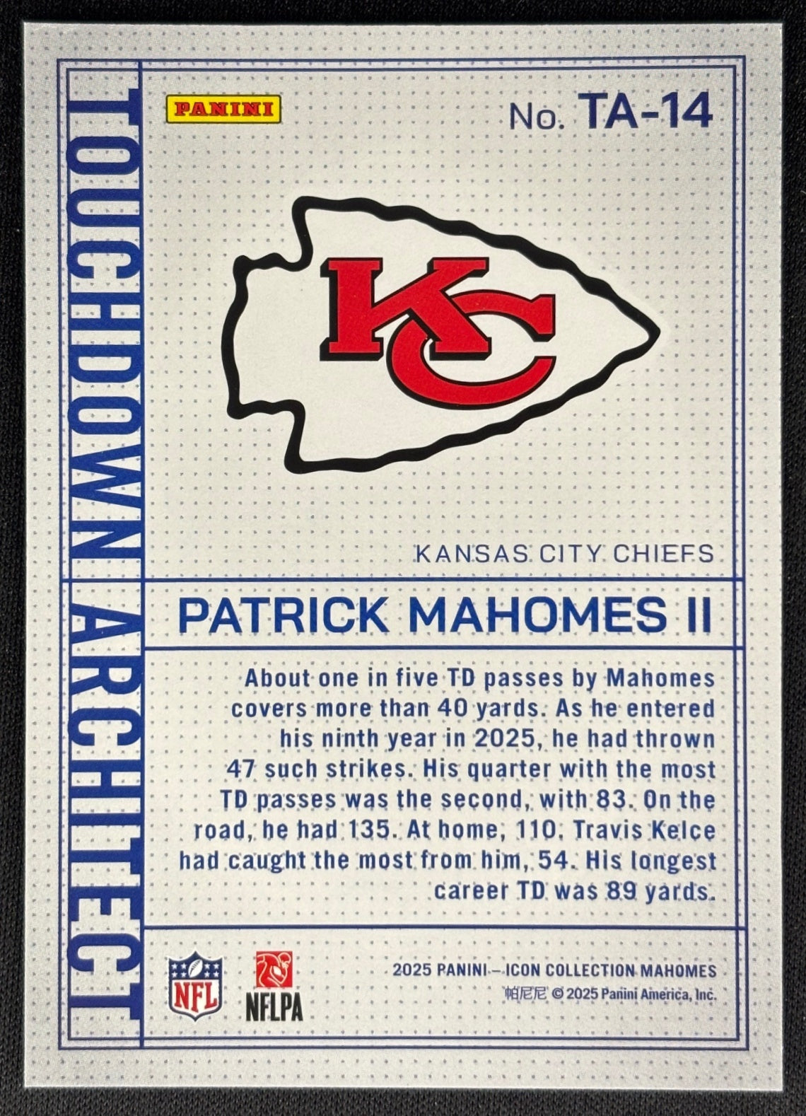 Patrick Mahomes II 2025 Icon Collection Touchdown Architect TA-14 Chiefs Sports Trading Cards