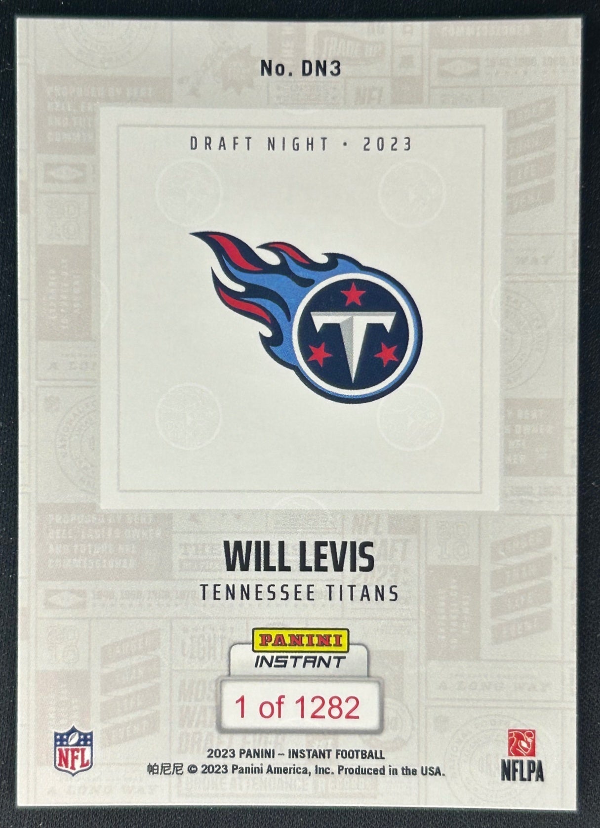 Will Levis 2023 Panini Instant NFL Draft Night Titans Sports Trading Cards