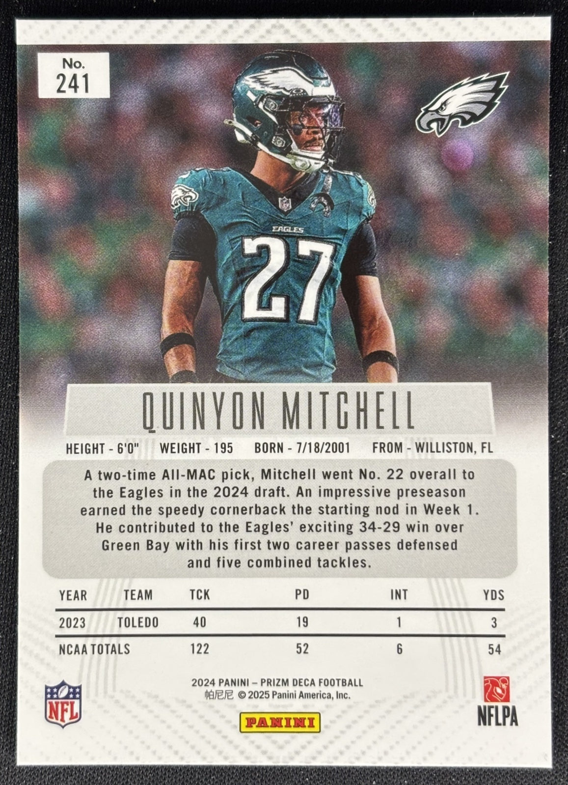 Quinyon Mitchell 2024 Panini Prizm Deca Eagles Sports Trading Cards
