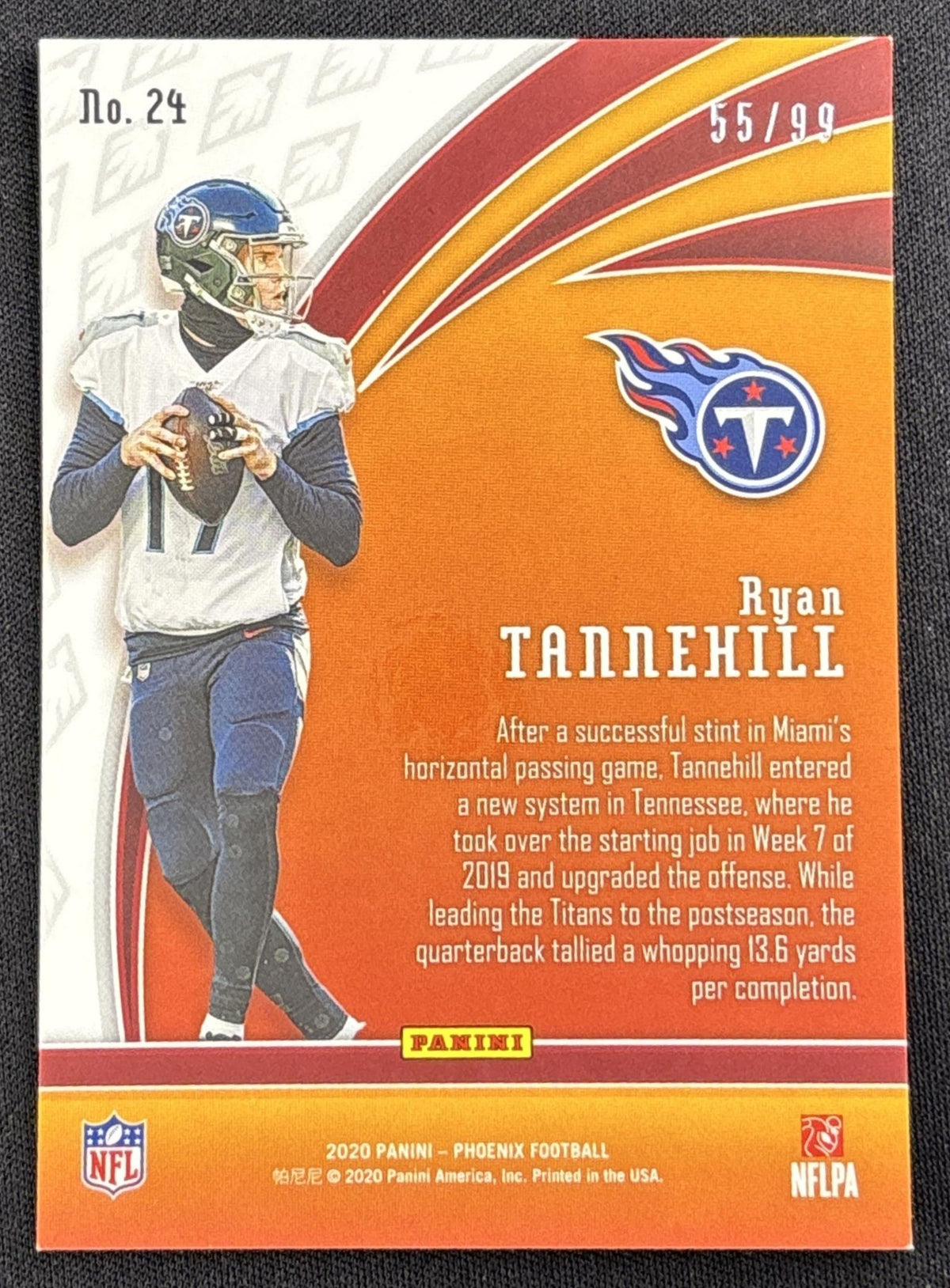 Ryan Tannehill 2020 Panini Phoenix Flame Throwers Orange /99 Titans Sports Trading Card