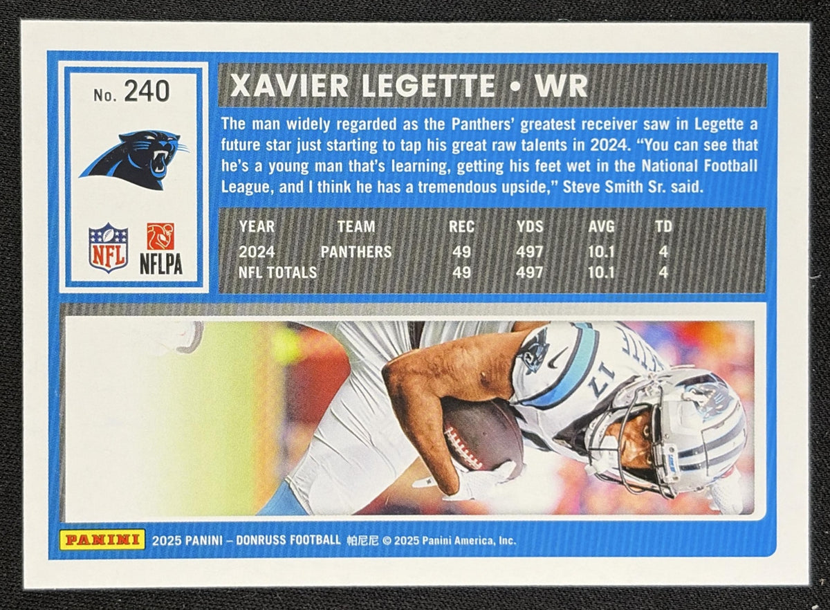 Xavier Legette 2025 Panini Donruss Season Stat Line /500 Panthers