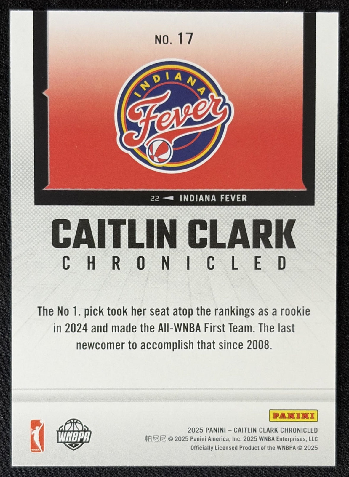Caitlin Clark 2025 Panini Chronicled WNBA Fever 17 Sports Trading Card