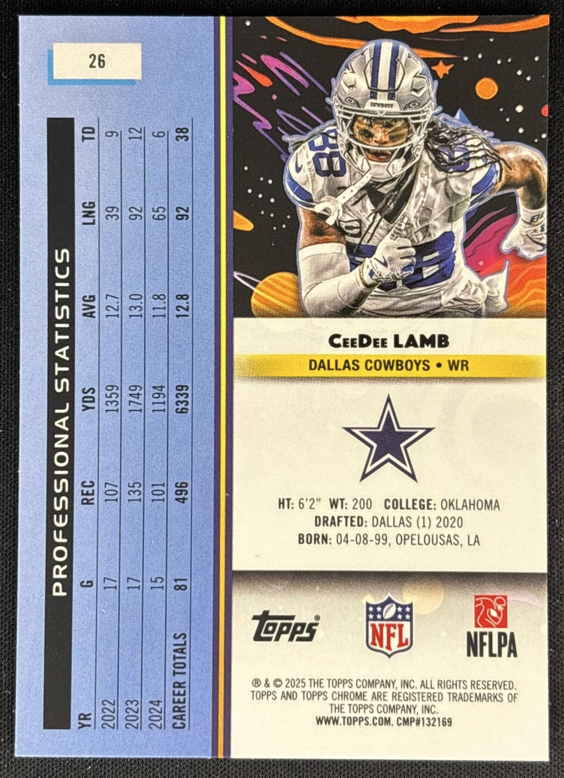 CeeDee Lamb 2025 Topps Cosmic Chrome Cowboys back