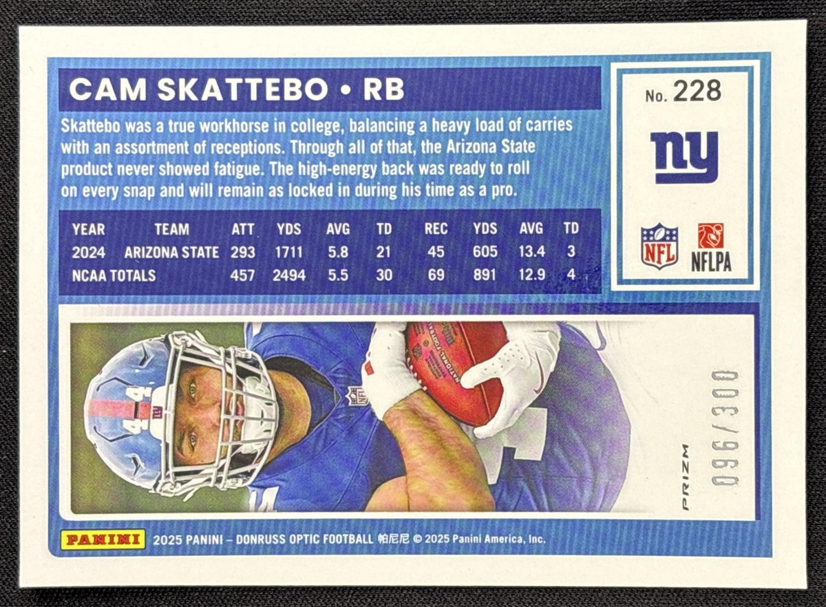 Cam Skattebo 2025 Panini Donruss Optic Rated Rookie Wave Prizm /300 Giants