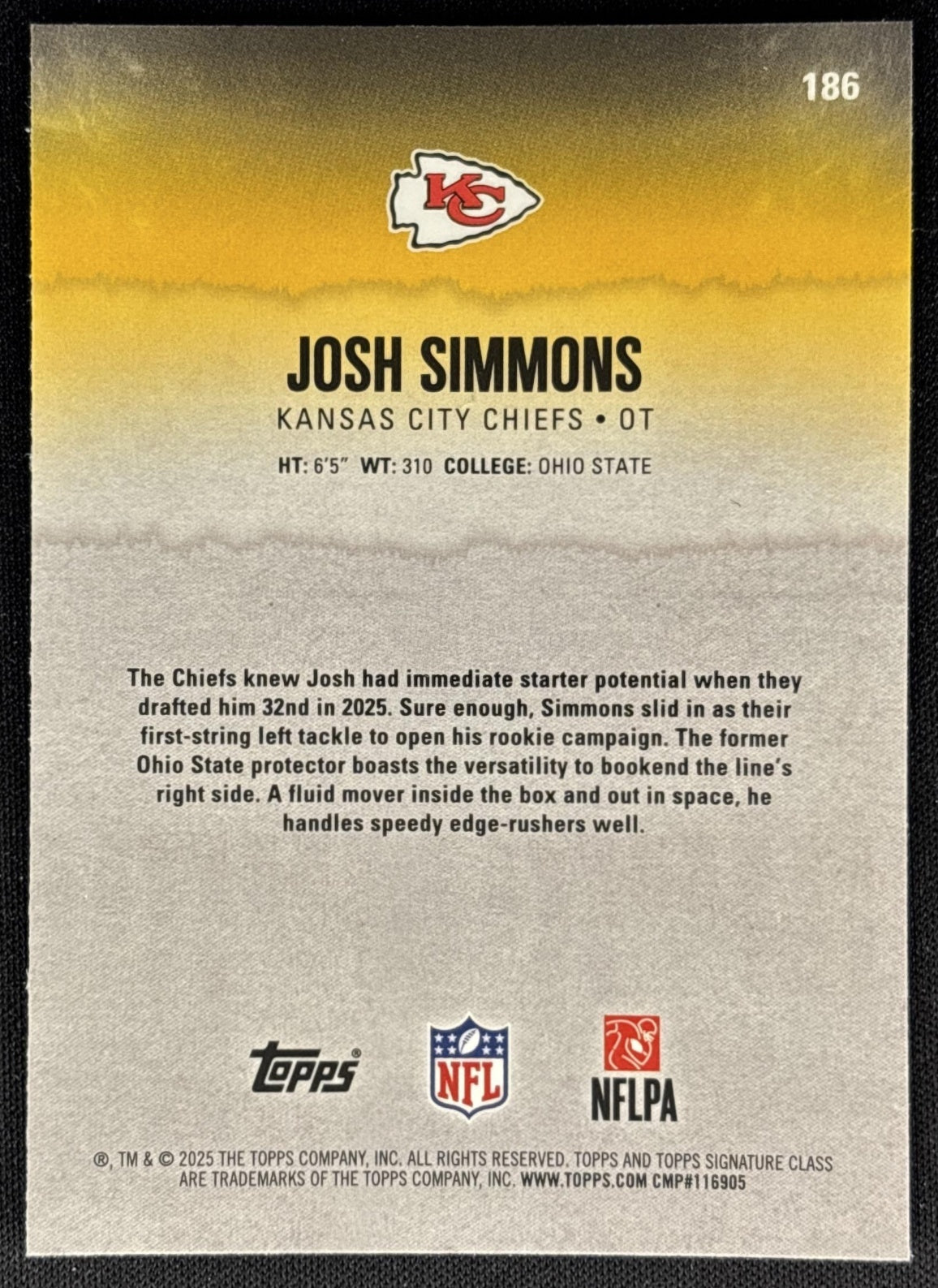 Josh Simmons 2025 Topps Signature Class Chrome Rookie Chiefs Sports Trading Cards