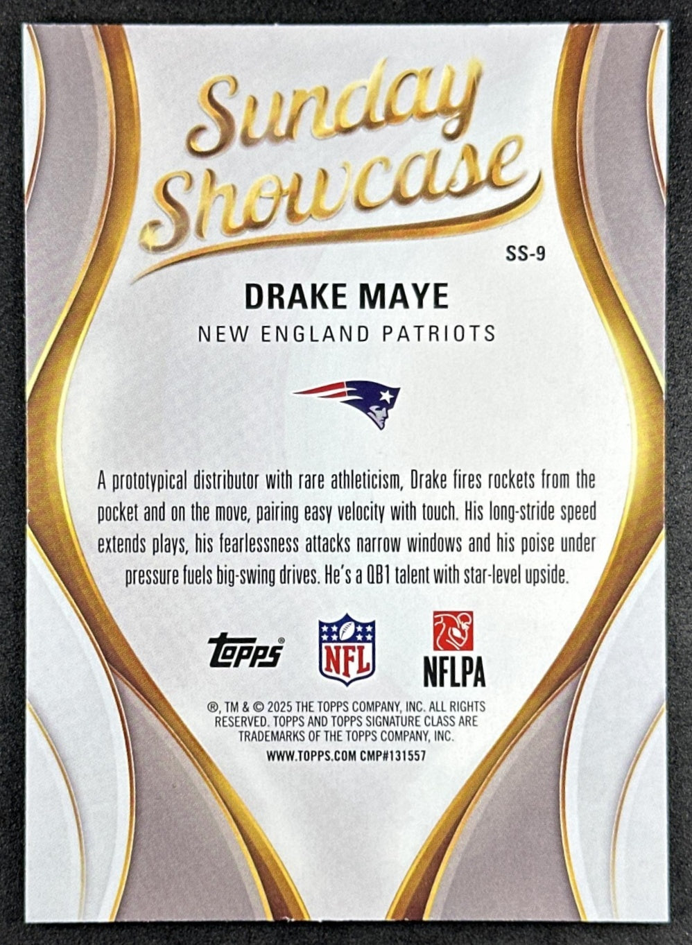 Drake Maye 2025 Topps Signature Class Sunday Showcase Patriots back