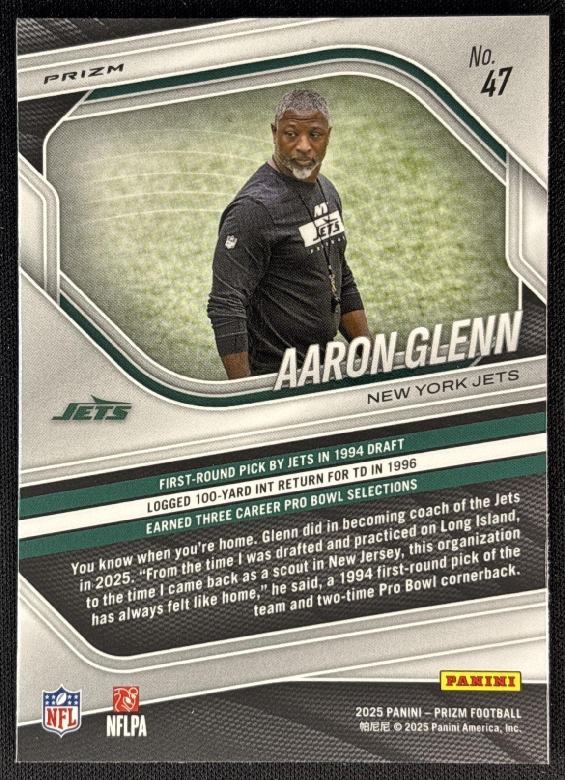 Aaron Glenn 2025 Panini Prizm Silver Jets back