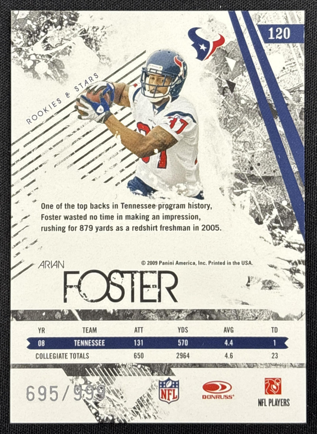 Arian Foster 2009 Panini Donruss Rookies & Stars Longevity /999 Texans