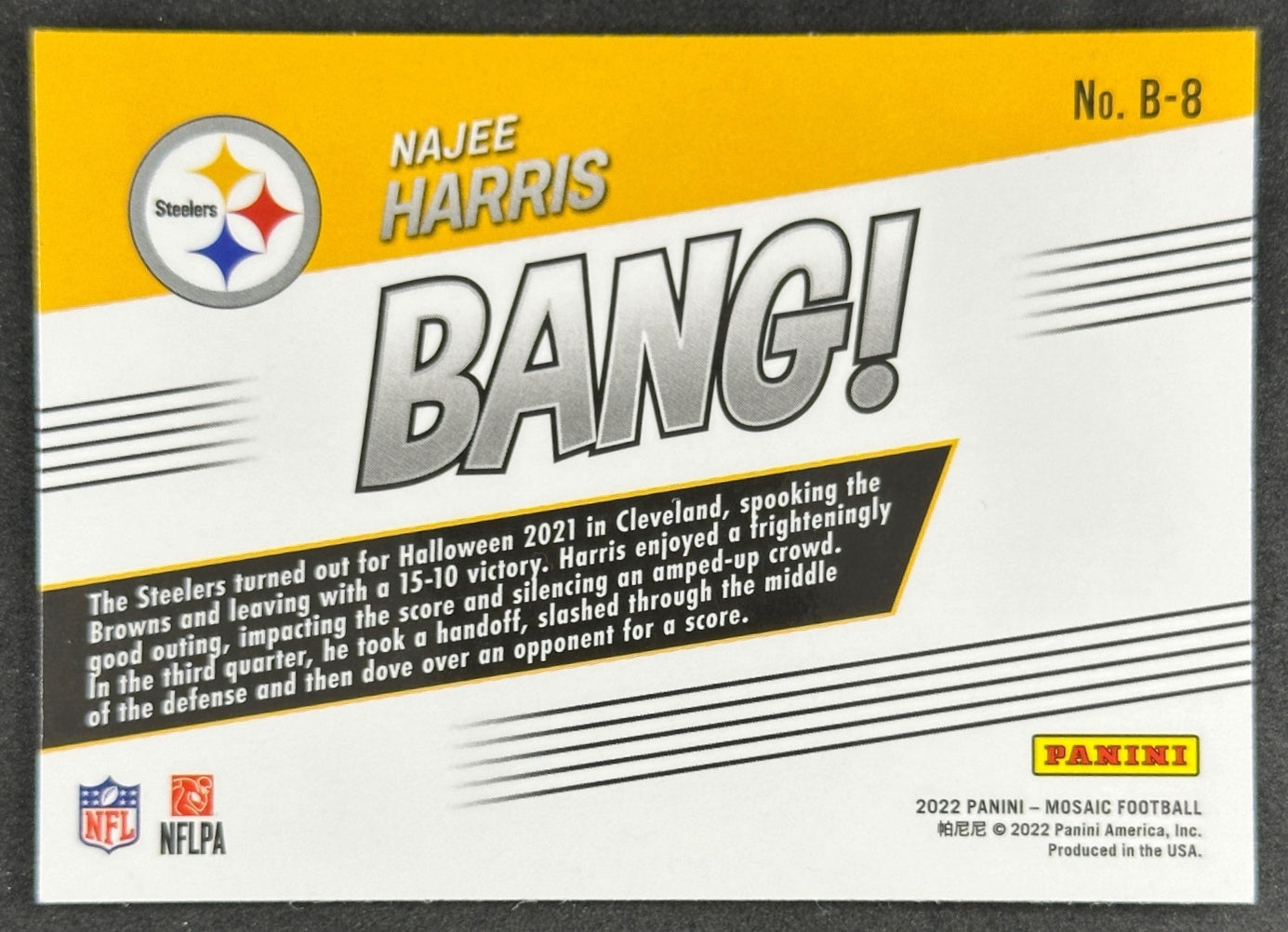 Najee Harris 2022 Mosaic Bang! Steelers Sports Trading Card