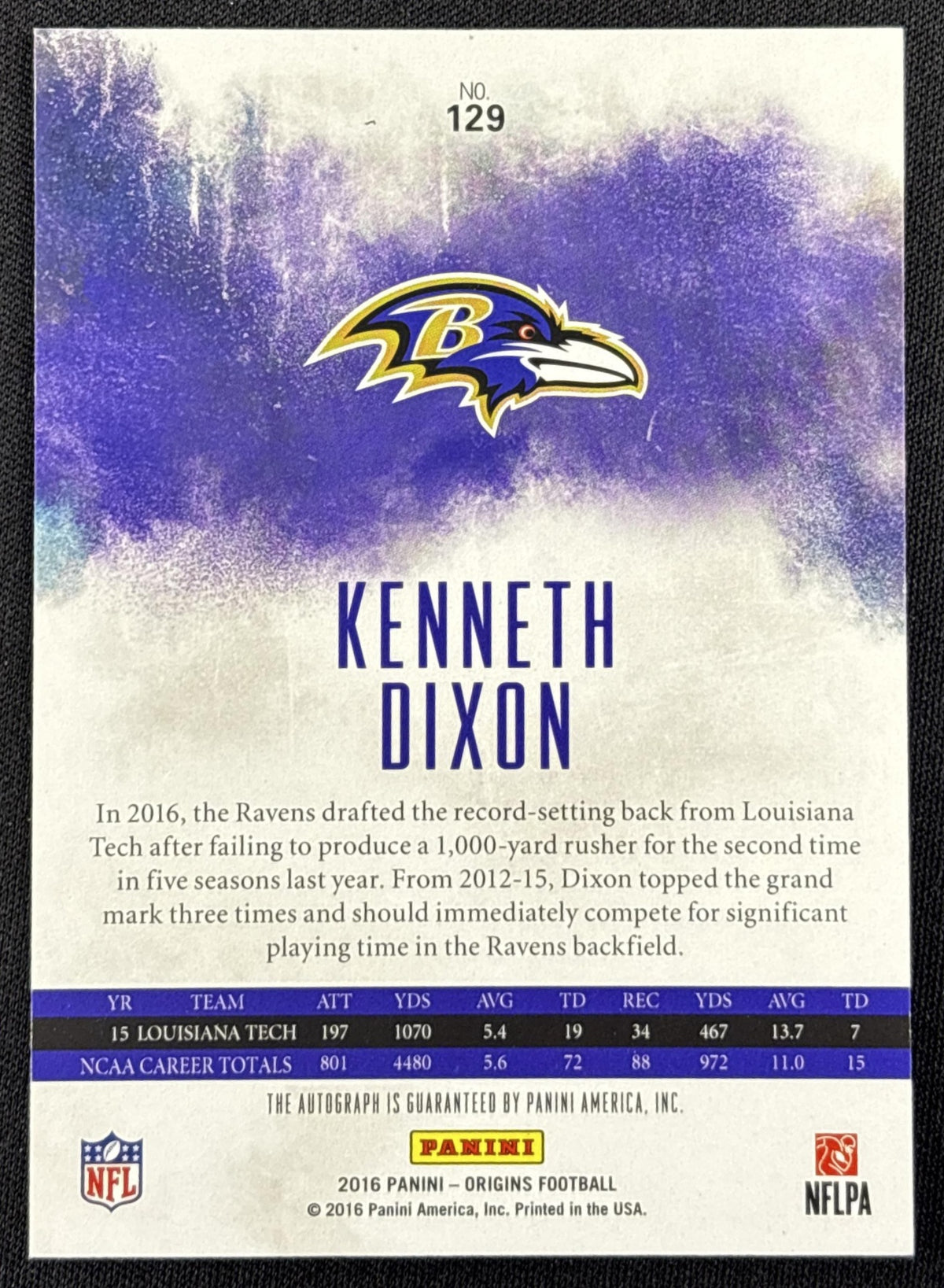 Kenneth Dixon 2016 Panini Origins Rookie Auto Ravens