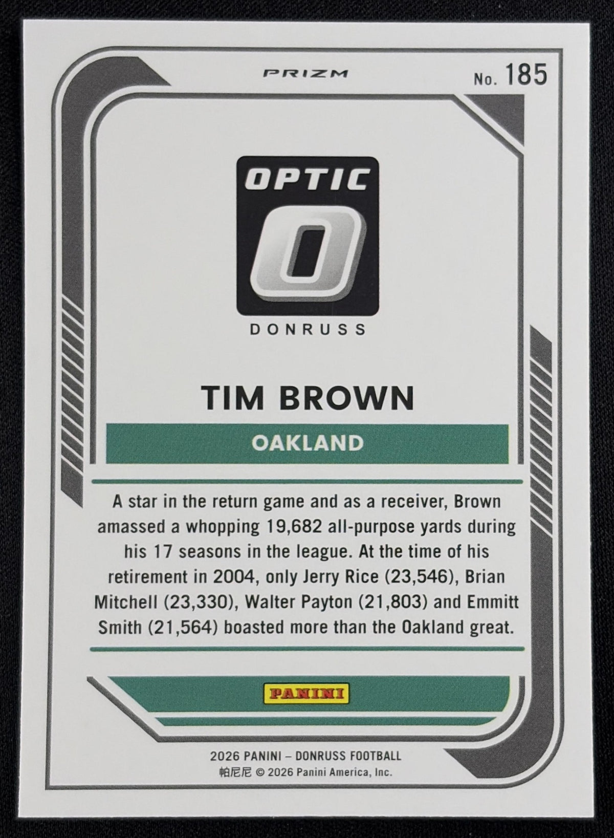 Tim Brown 2026 Panini Donruss Holo Raiders