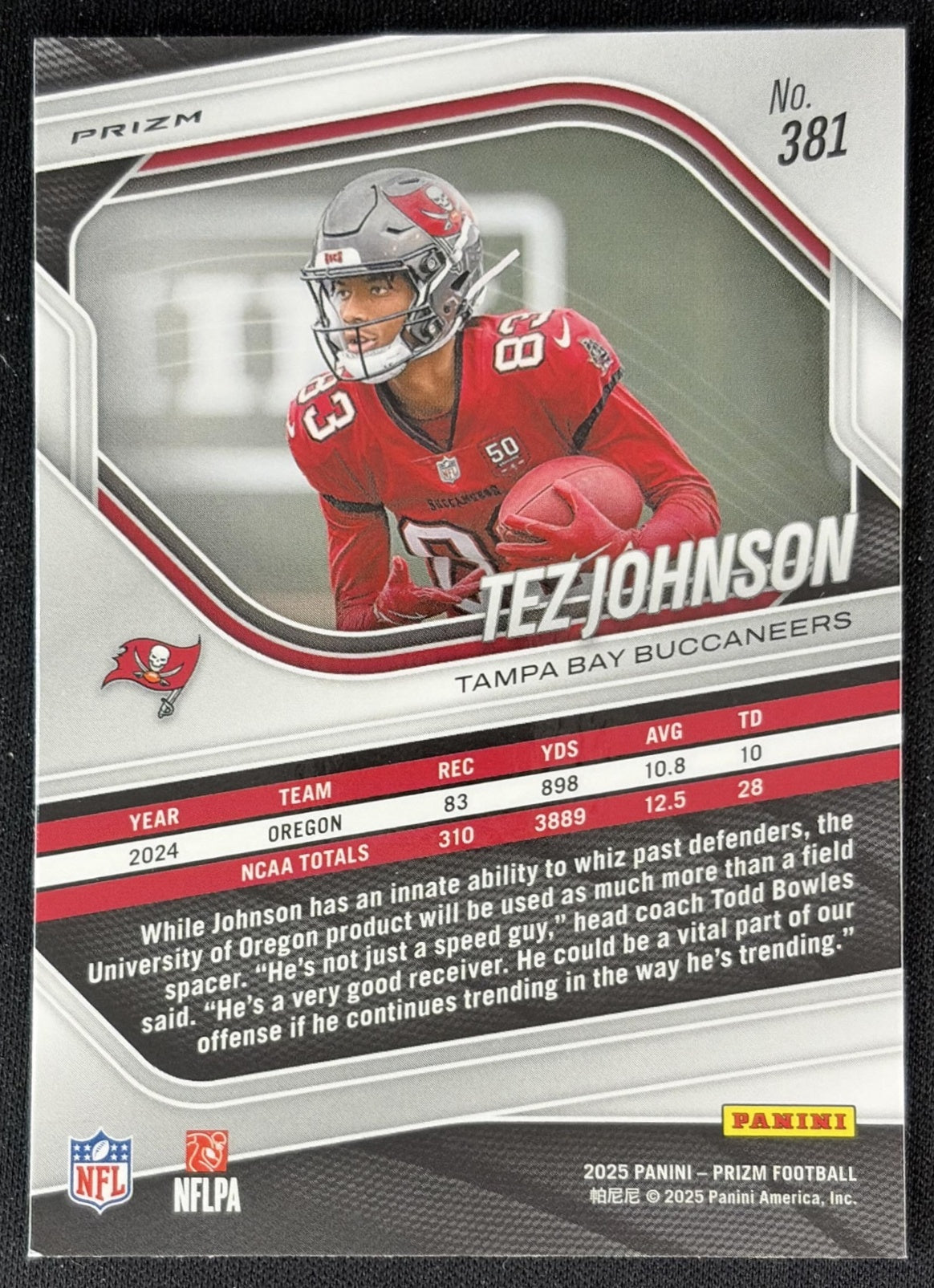 Tez Johnson 2025 Panini Prizm Red Sparkle Buccaneers Sports Trading Cards