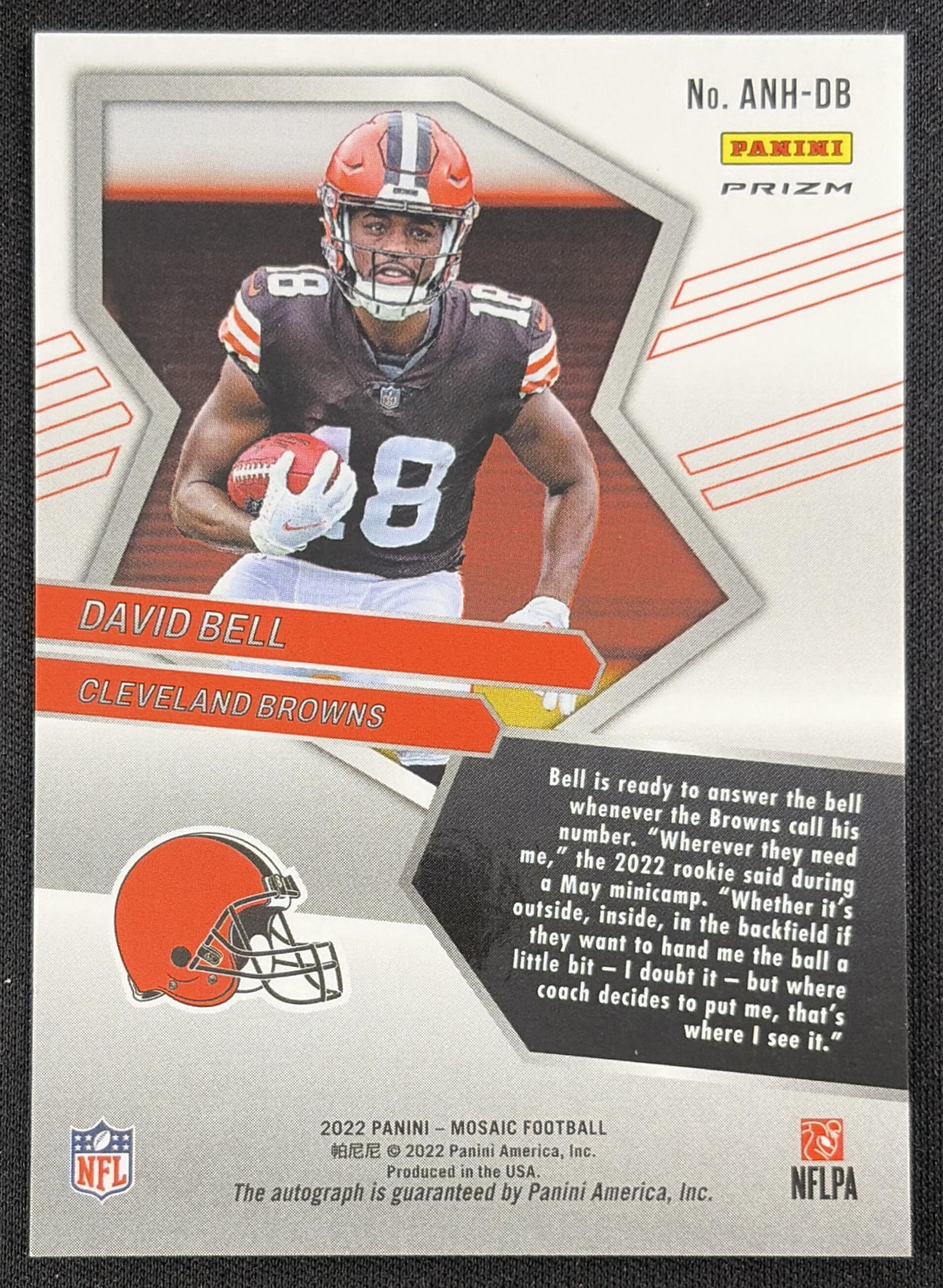 David Bell 2022 Panini Mosaic Auto No Huddle Browns