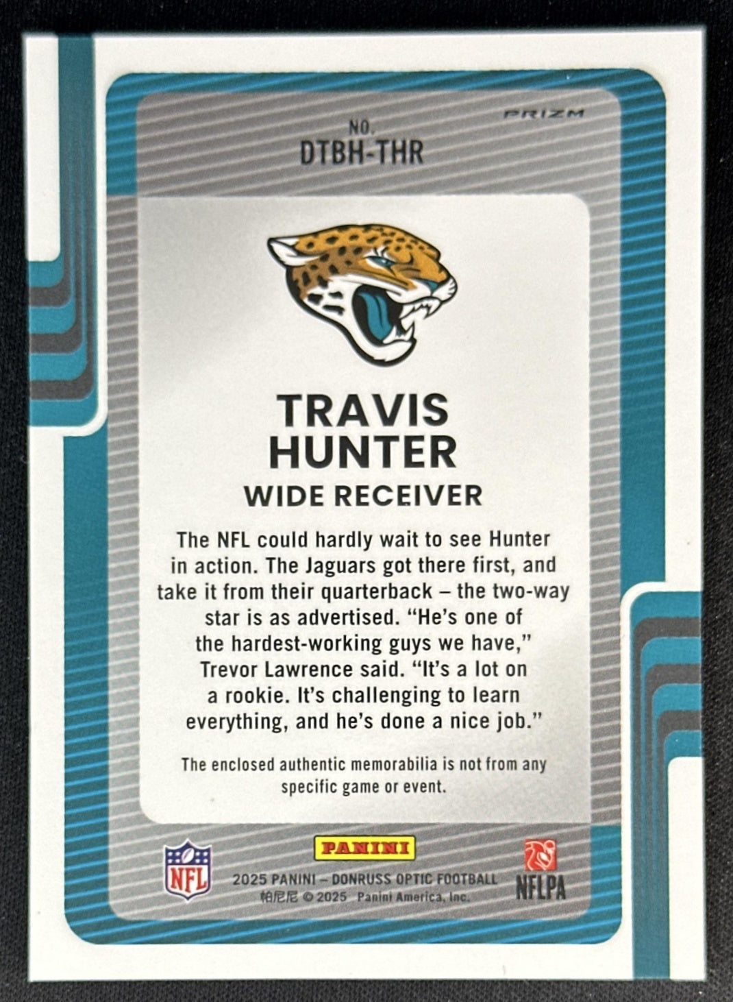 Travis Hunter 2025 Panini Donruss Optic Threads Blue Hyper Prizm Jaguars Sports Trading Cards