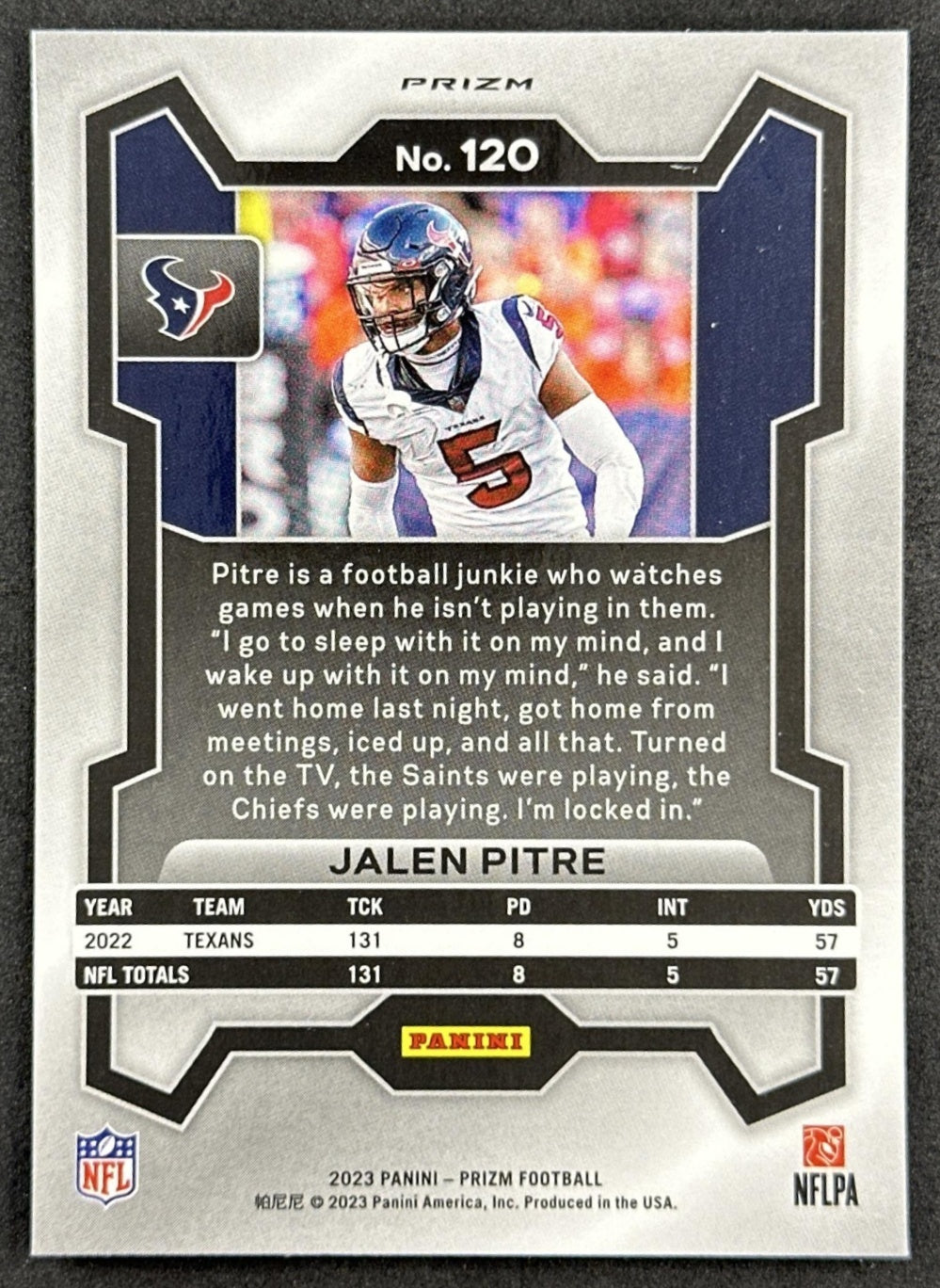 Jalen Pitre 2023 Panini Prizm Silver Texans back sports trading card