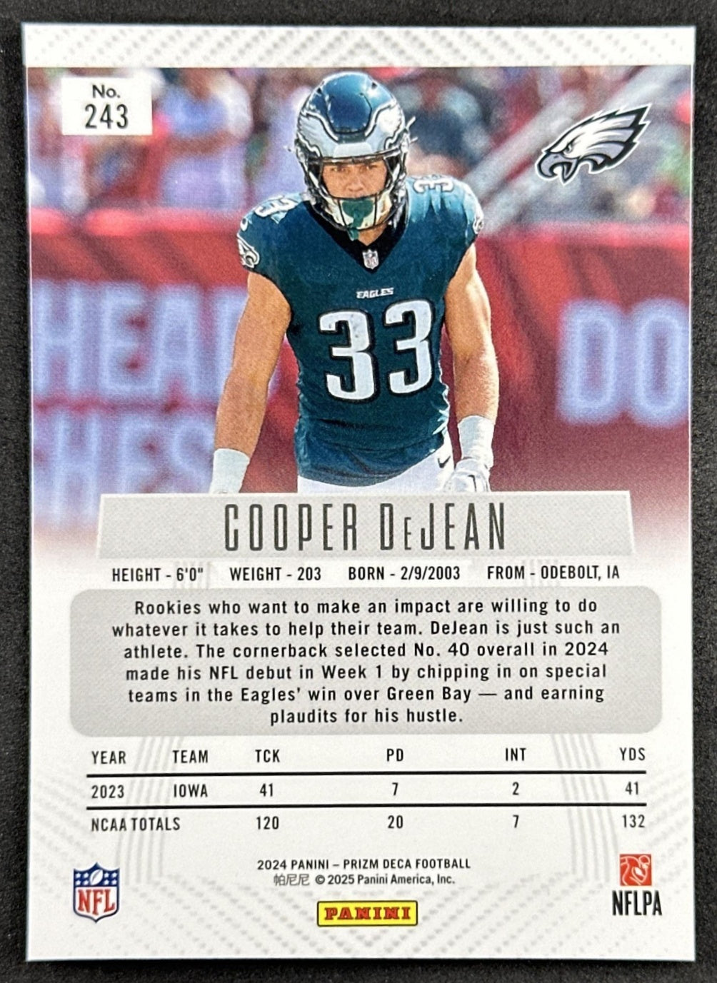 Cooper DeJean 2024 Panini Prizm Deca Eagles Sports Trading Cards